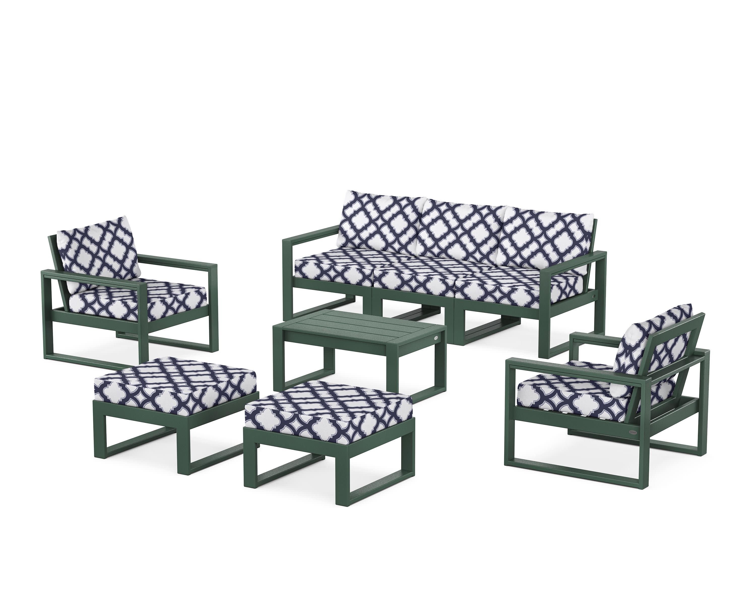 EDGE Sectional 8-Piece Lounge Sofa Set in Green / Trellis Navy