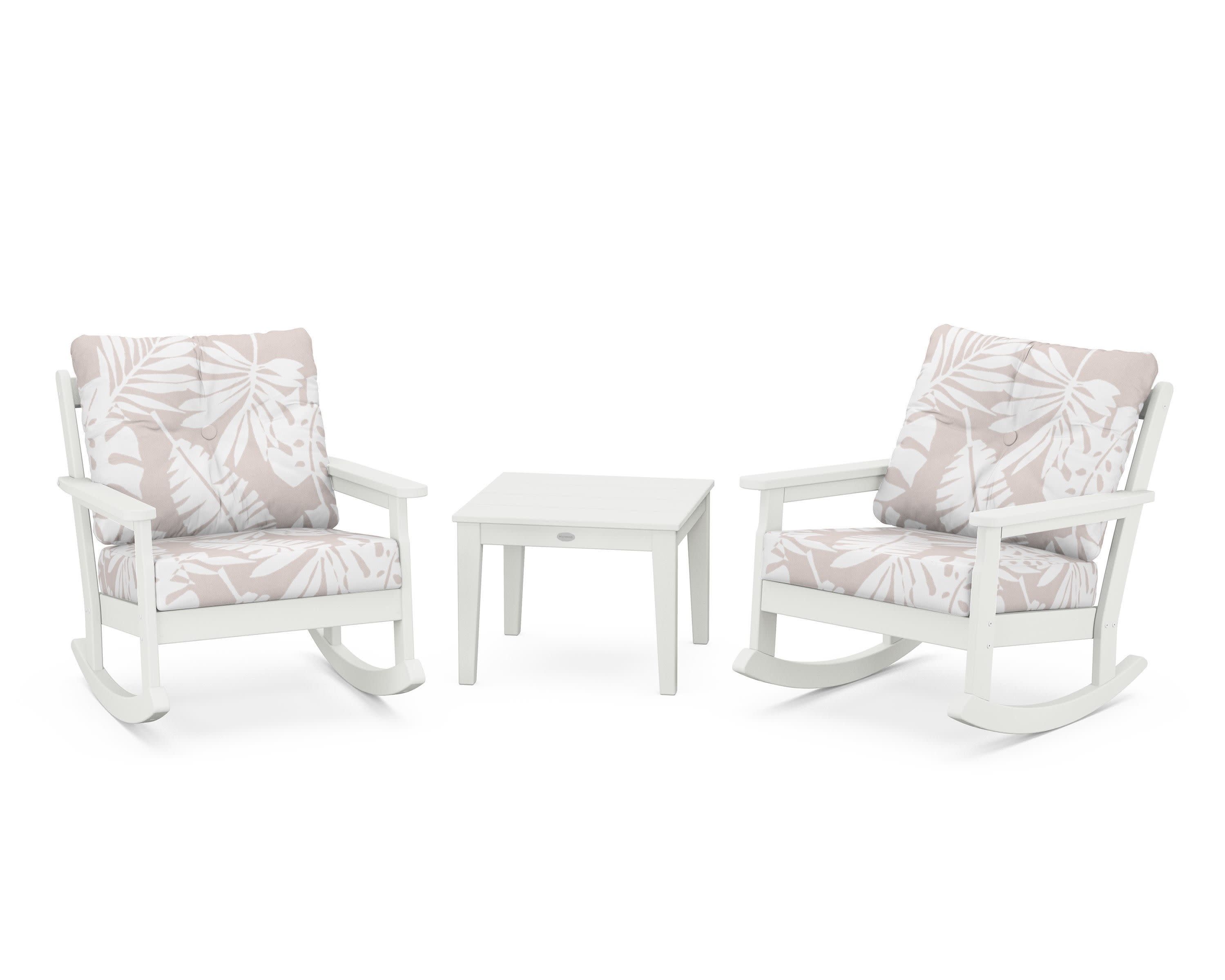 Vineyard 3-Piece Deep Seating Rocker Set in Vintage White / Leaf Dune Burlap