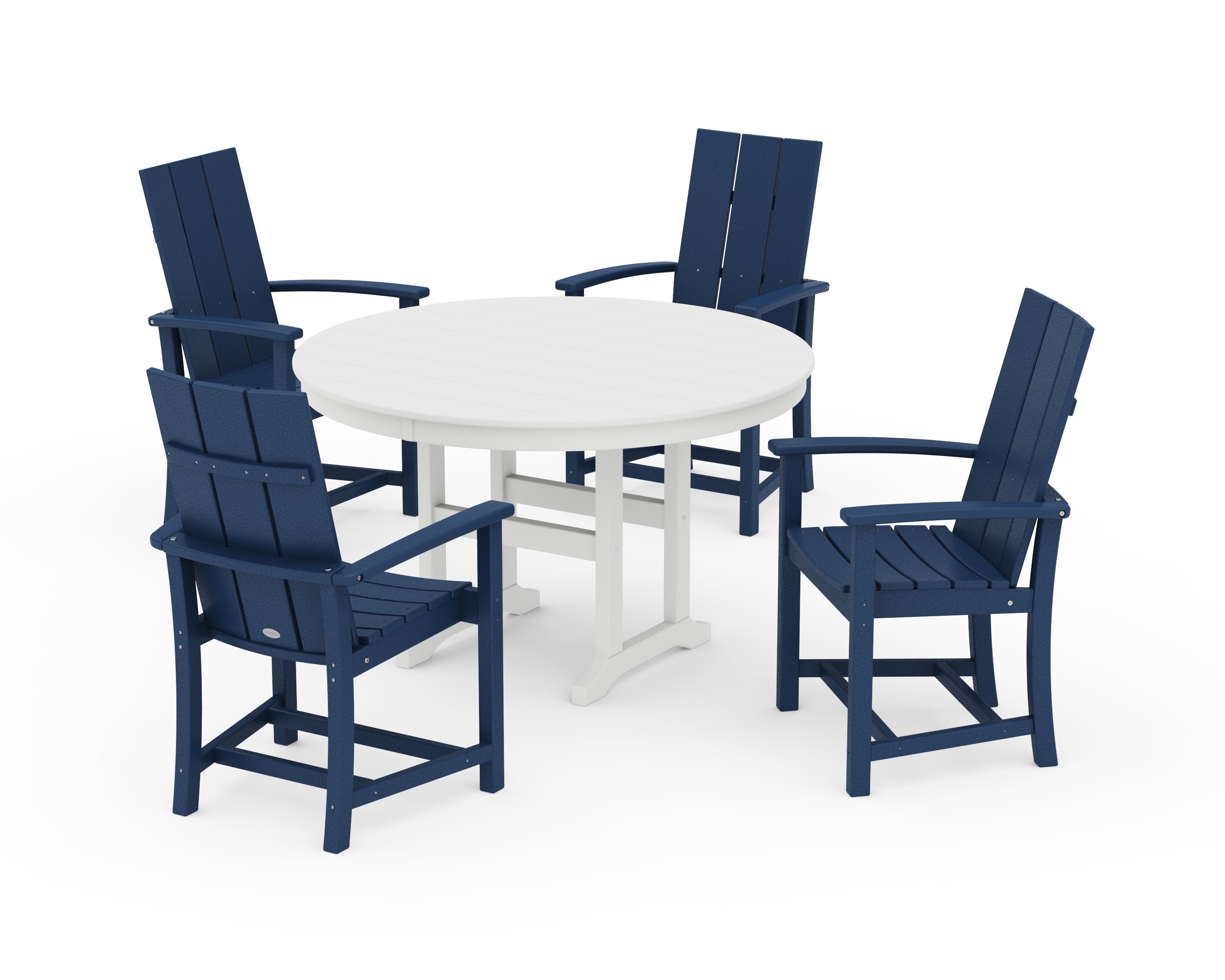 Modern Adirondack 5-Piece Round Farmhouse Dining Set in Navy / White