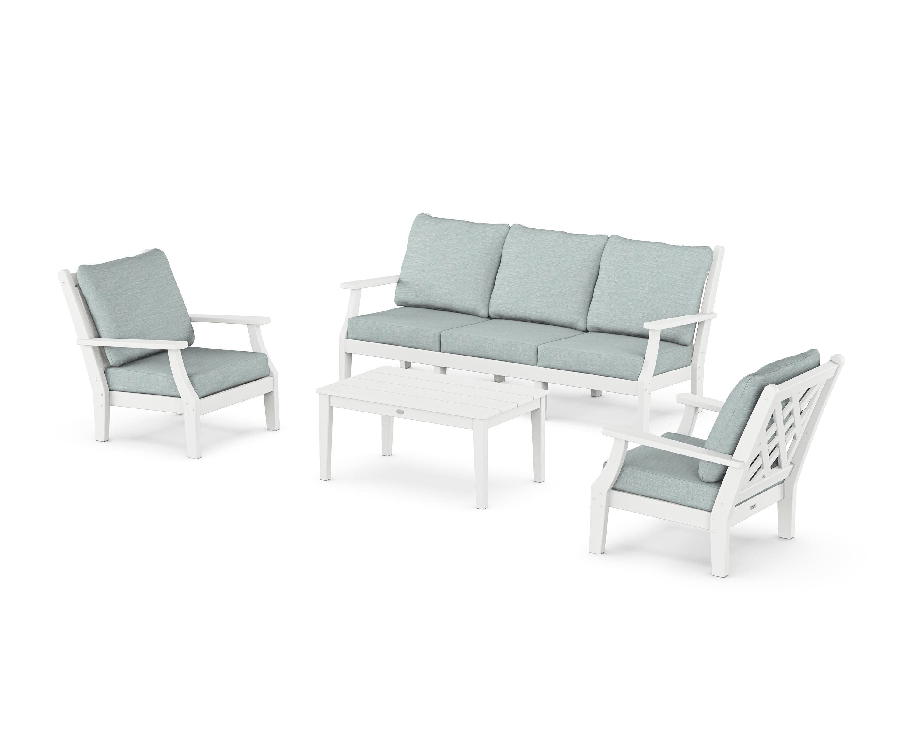 Wovendale 4-Piece Deep Seating Set with Sofa in White / Soothe Mist
