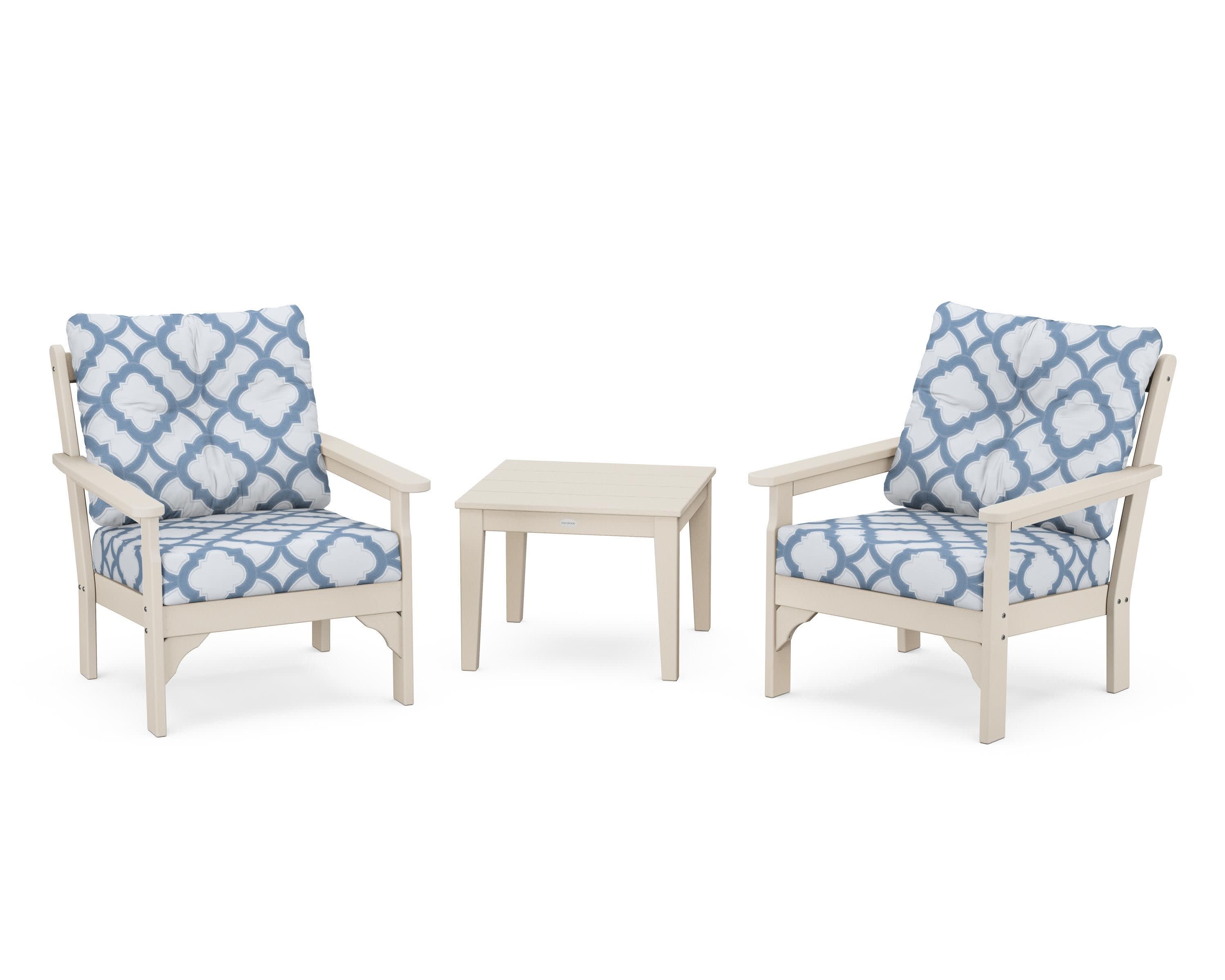Vineyard 3-Piece Deep Seating Set in Sand / Trellis Sky Blue