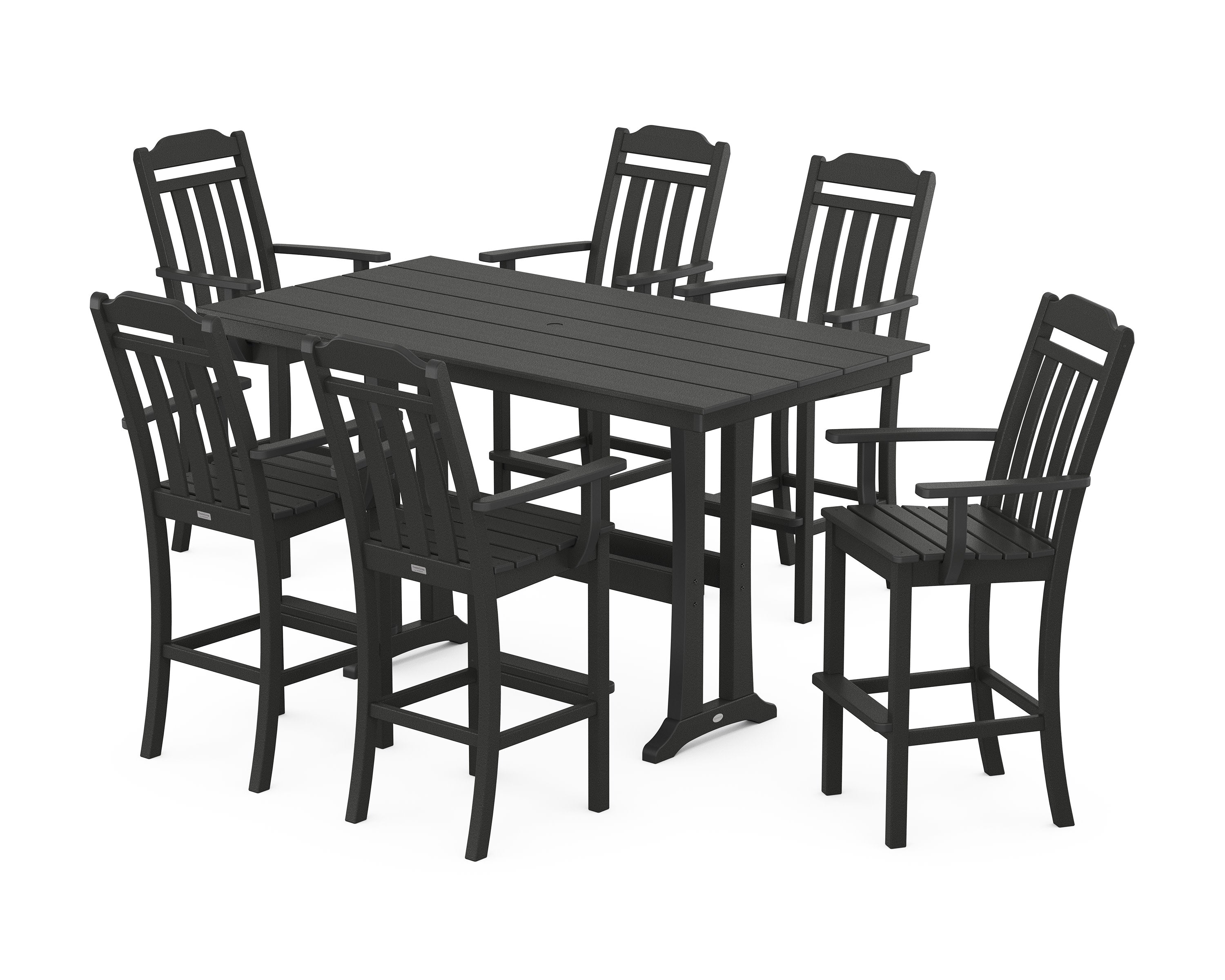 Cottage Arm Chair 7-Piece Farmhouse Bar Set with Trestle Legs in Black
