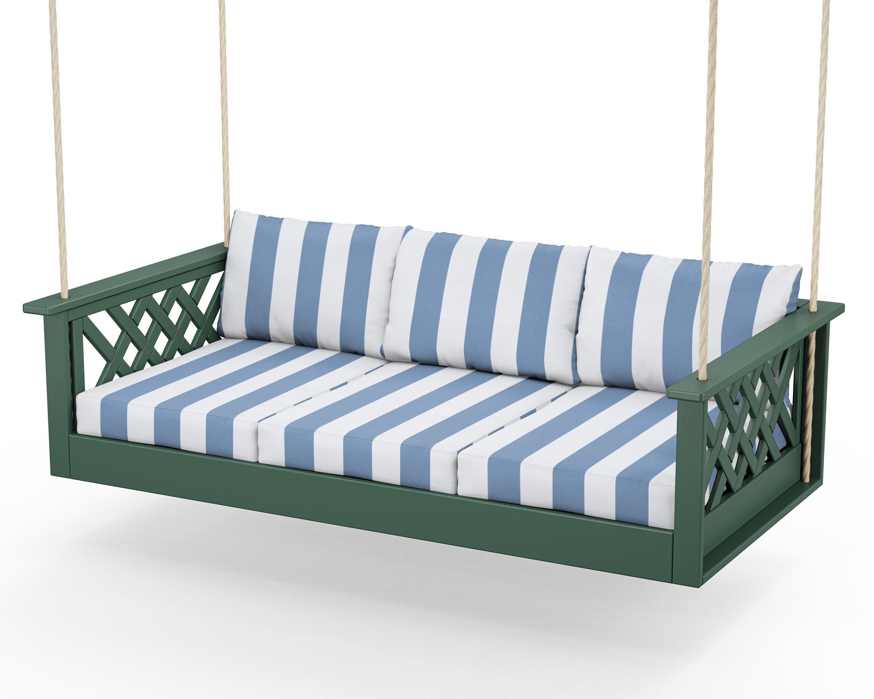 Wovendale Daybed Swing in Green / Cabana Stripe Sky Blue