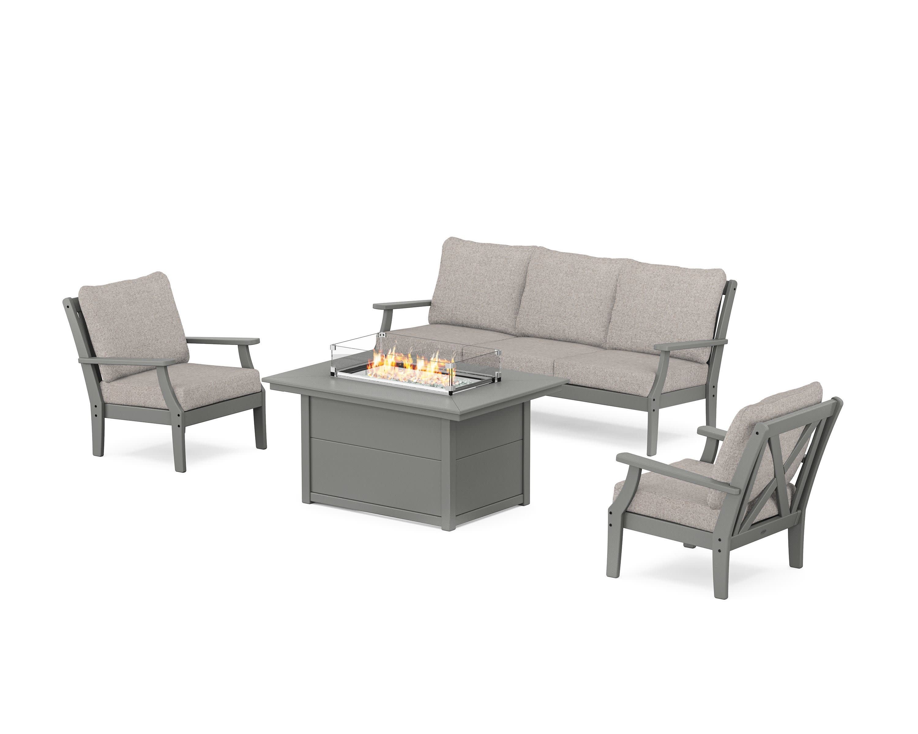 Braxton Deep Seating Fire Pit Table Set in Slate Grey / Weathered Tweed