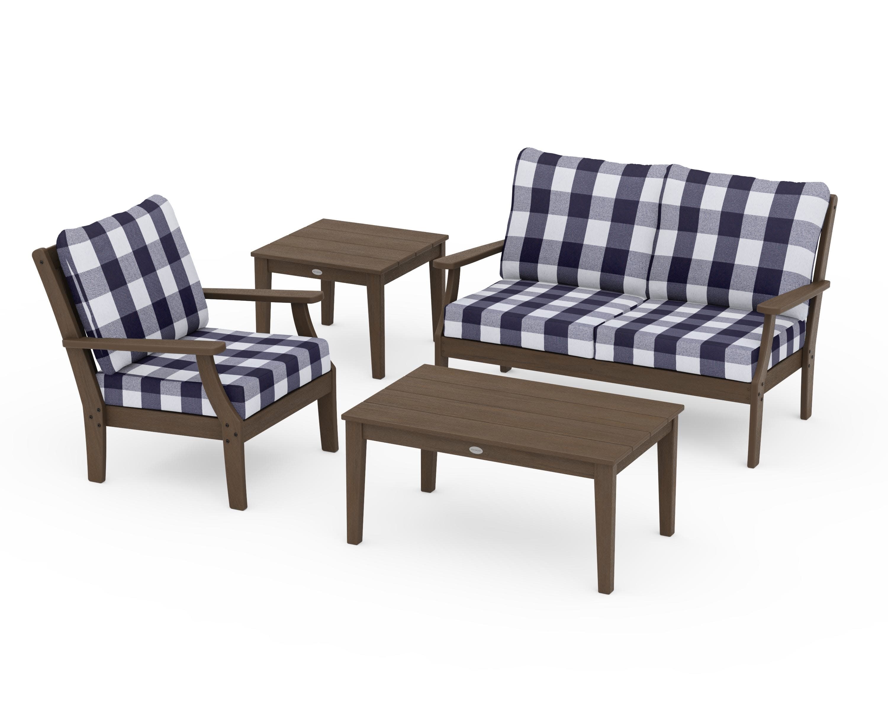 Braxton 4-Piece Deep Seating Set in Kona / Buffalo Plaid Navy