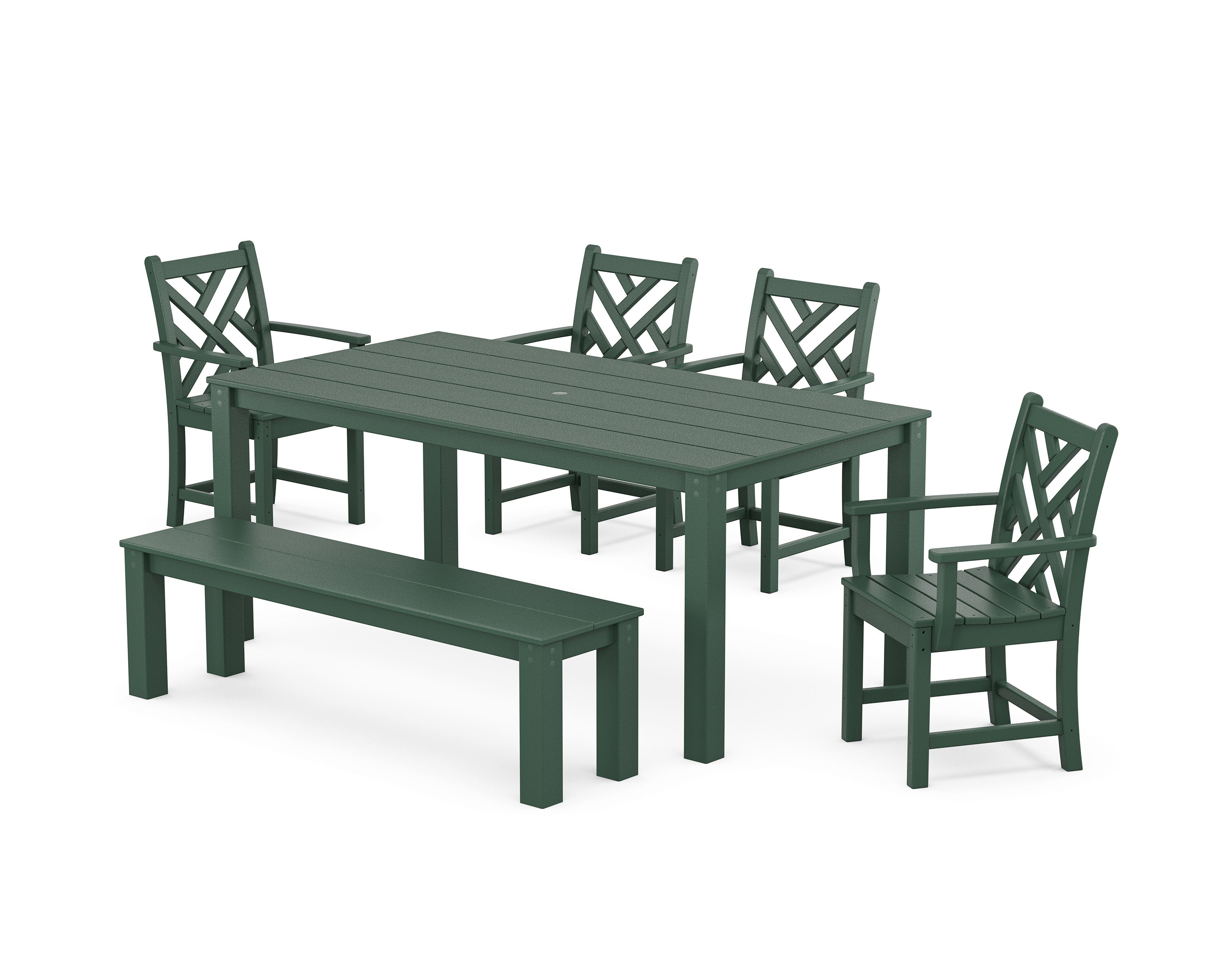Chippendale 6-Piece Parsons Dining Set with Bench in Green