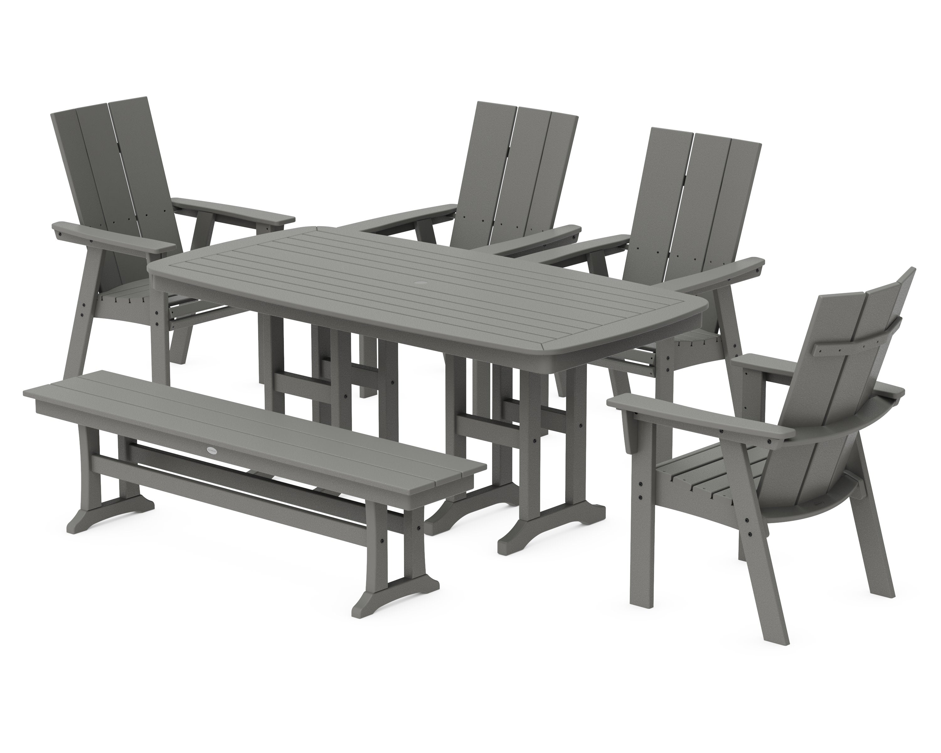 Modern Curveback Adirondack 6-Piece Dining Set with Bench in Slate Grey