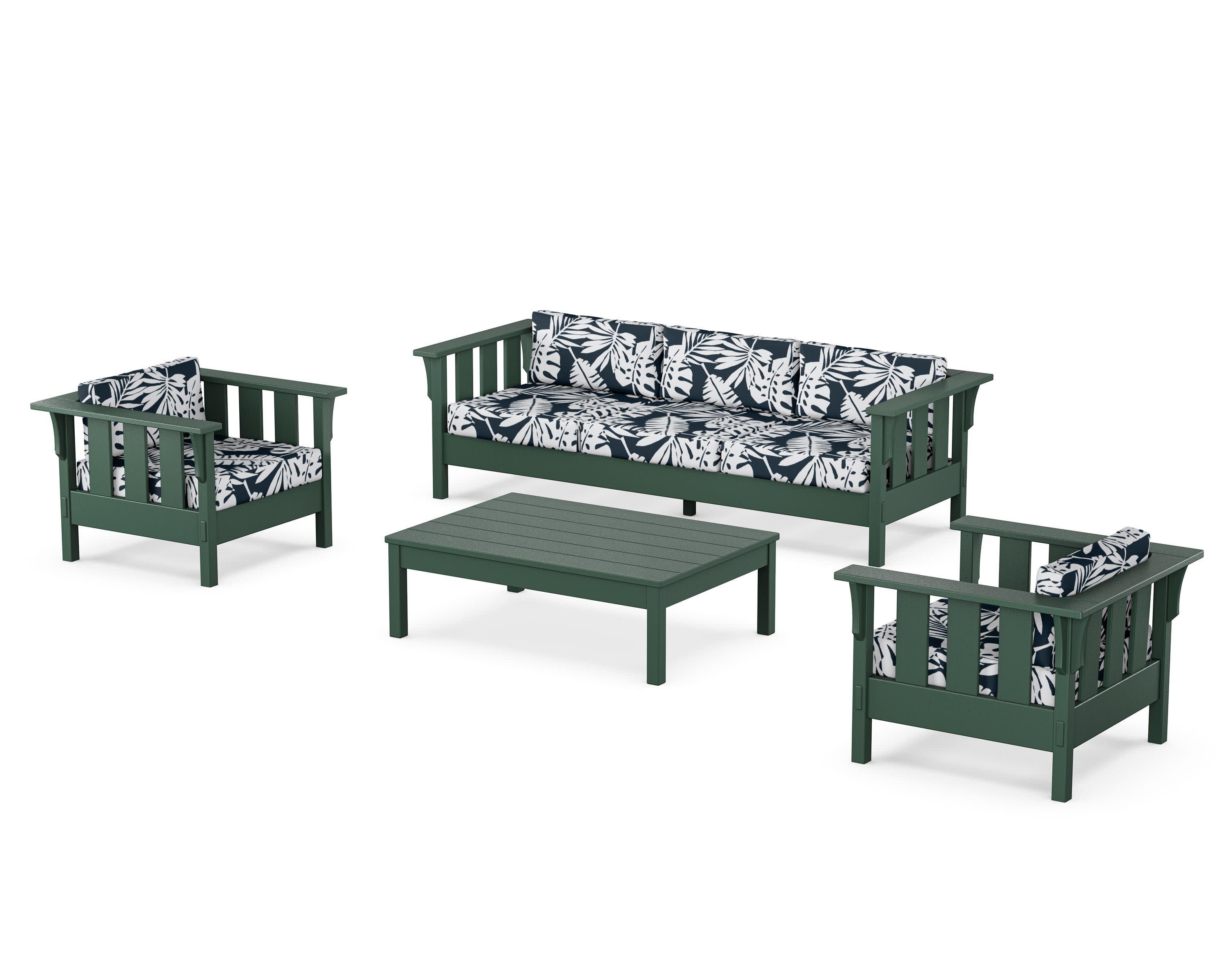 Acadia 4-Piece Deep Seating Set with Sofa in Green / Leaf Marine Indigo
