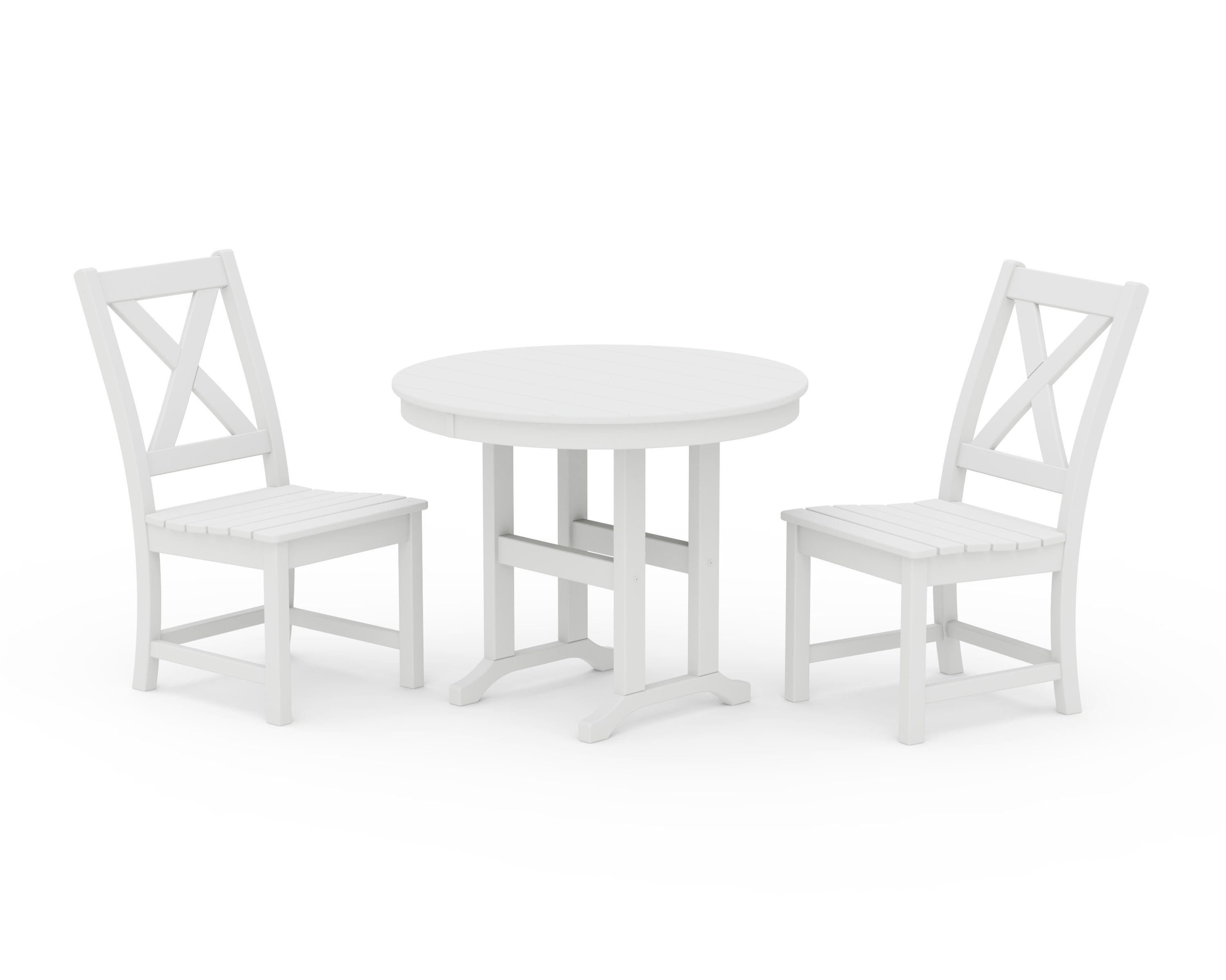 Braxton Side Chair 3-Piece Round Dining Set in White
