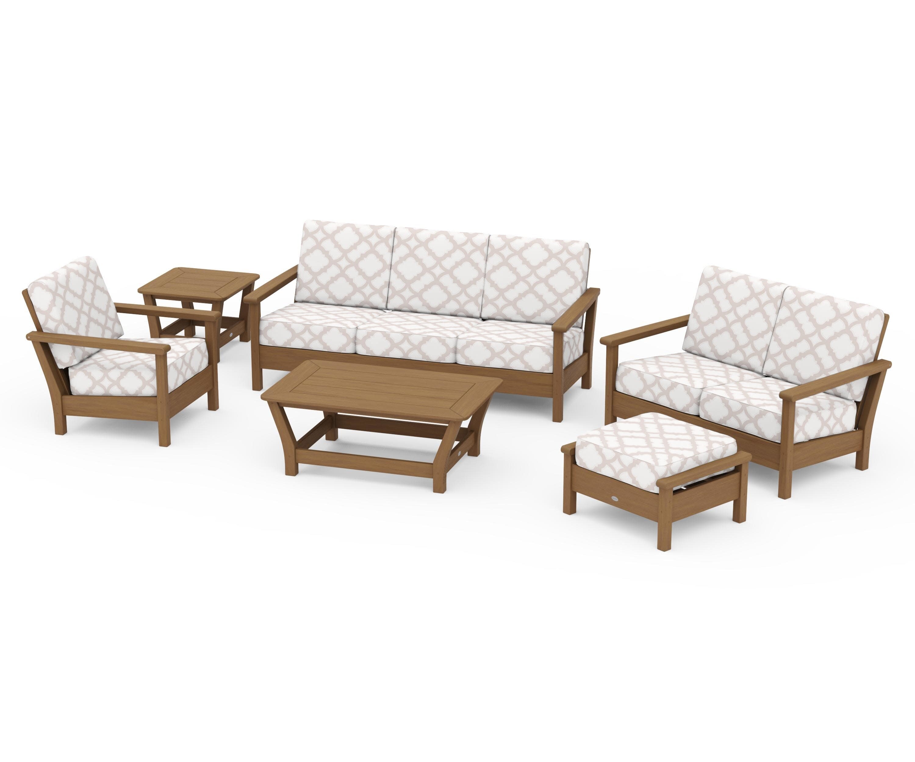 Harbour 6-Piece Outdoor Living Set in Natural / Trellis Dune Burlap