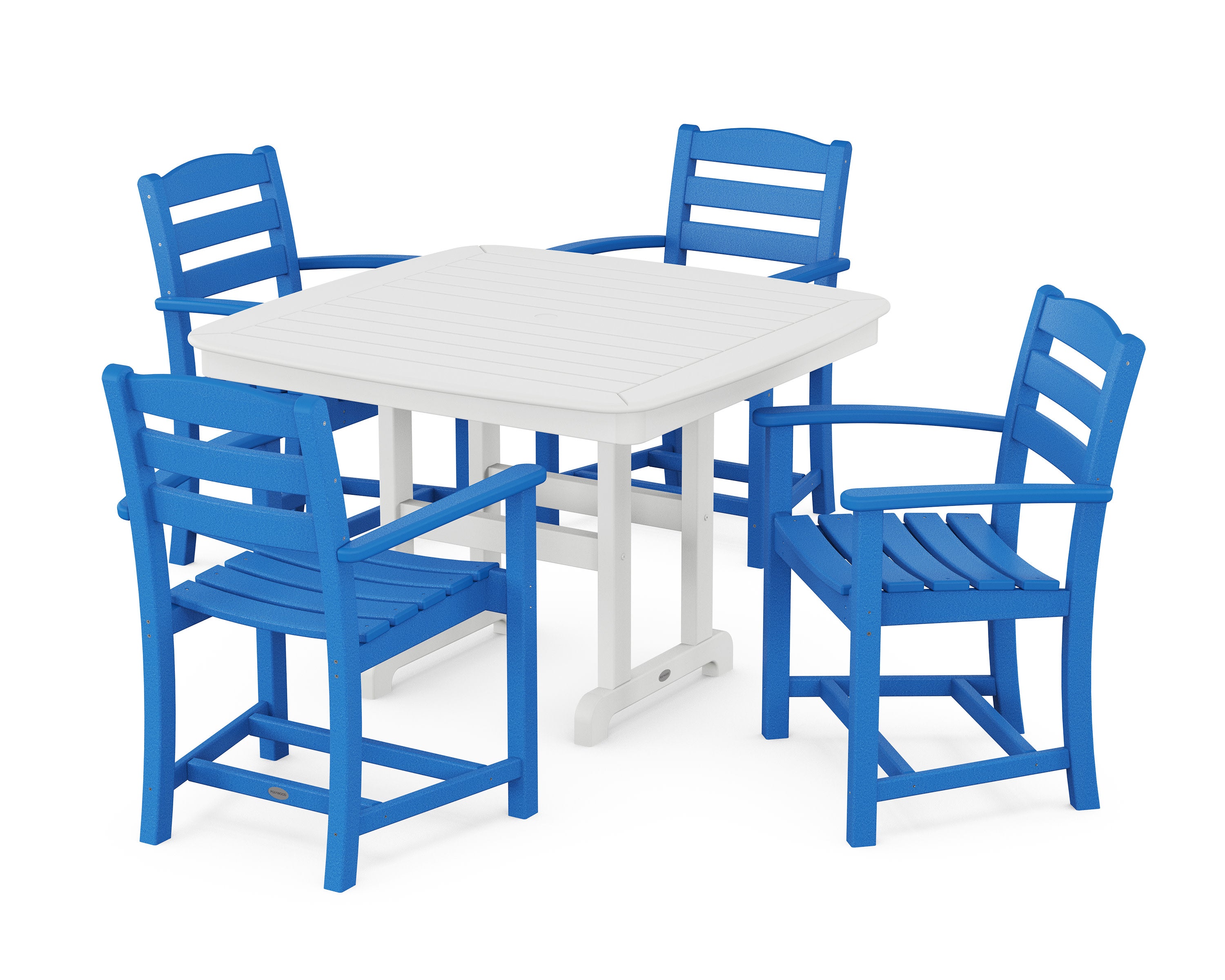 La Casa Caf 5-Piece Dining Set with Trestle Legs in Pacific Blue / White