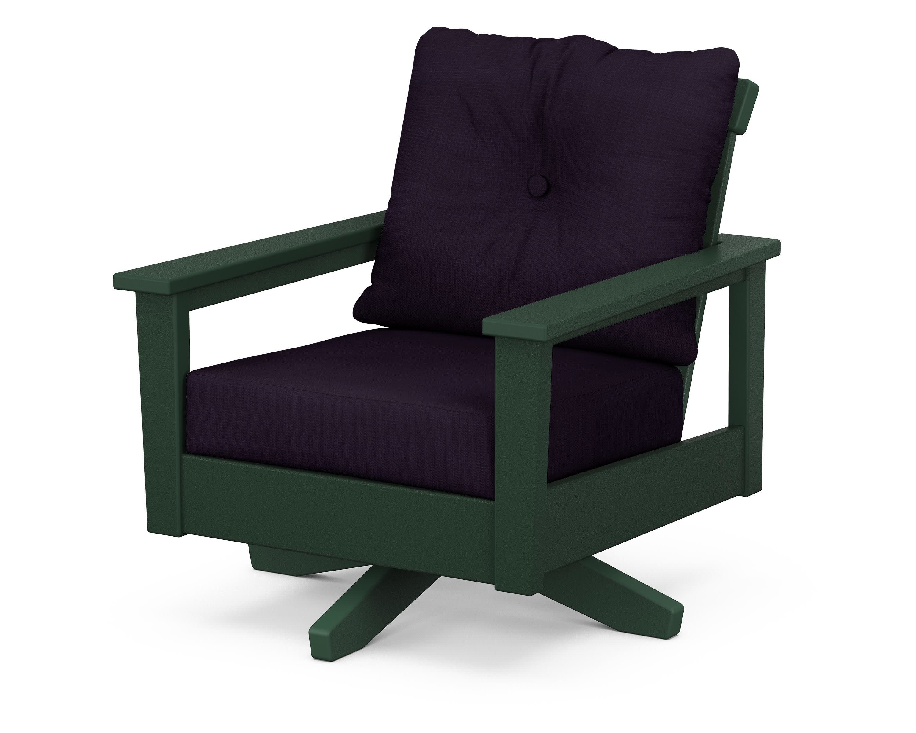 Prescott Deep Seating Swivel Chair in Green / Navy Linen