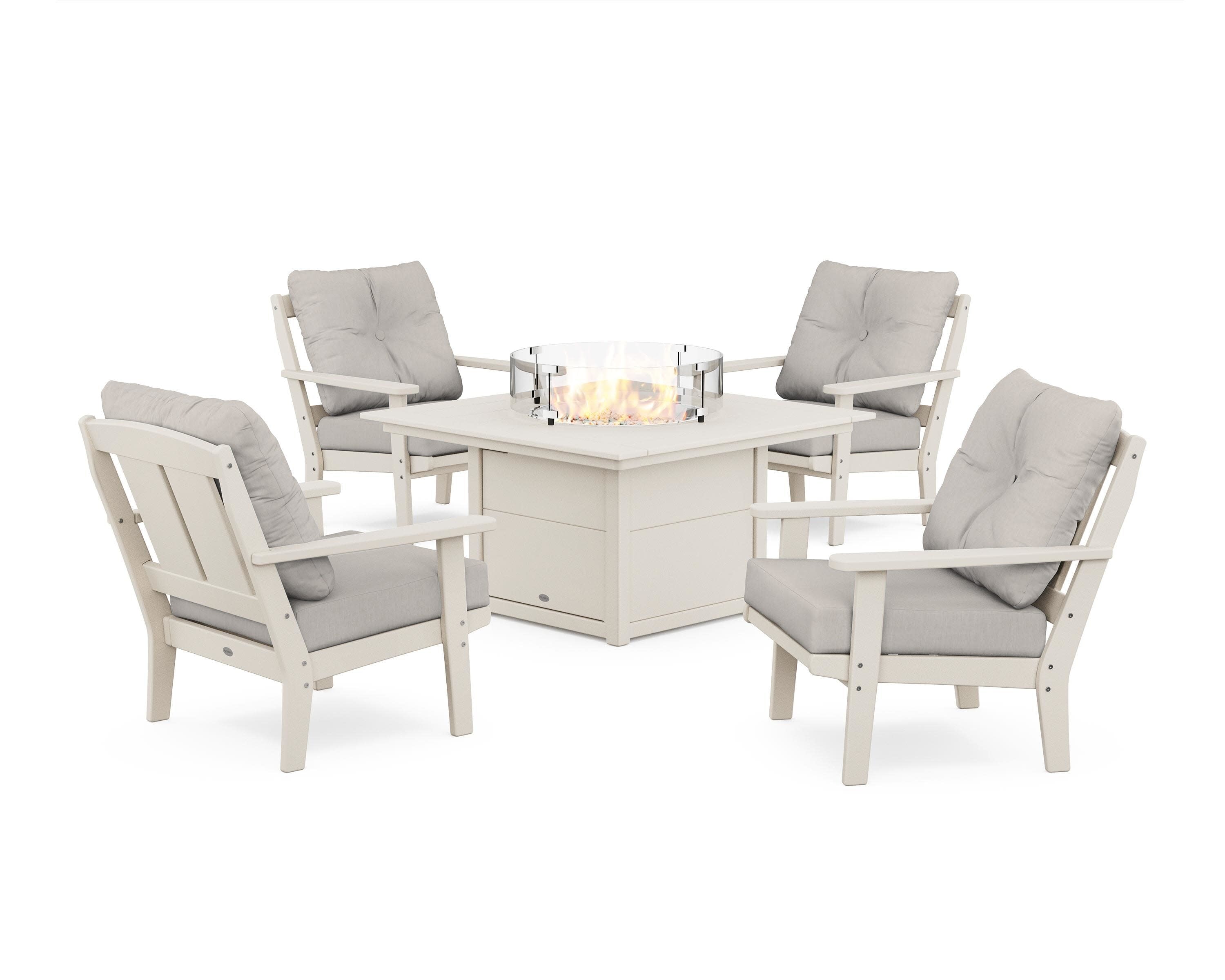 Mission 5-Piece Deep Seating Set with Fire Pit Table in Sand / Cast Ash