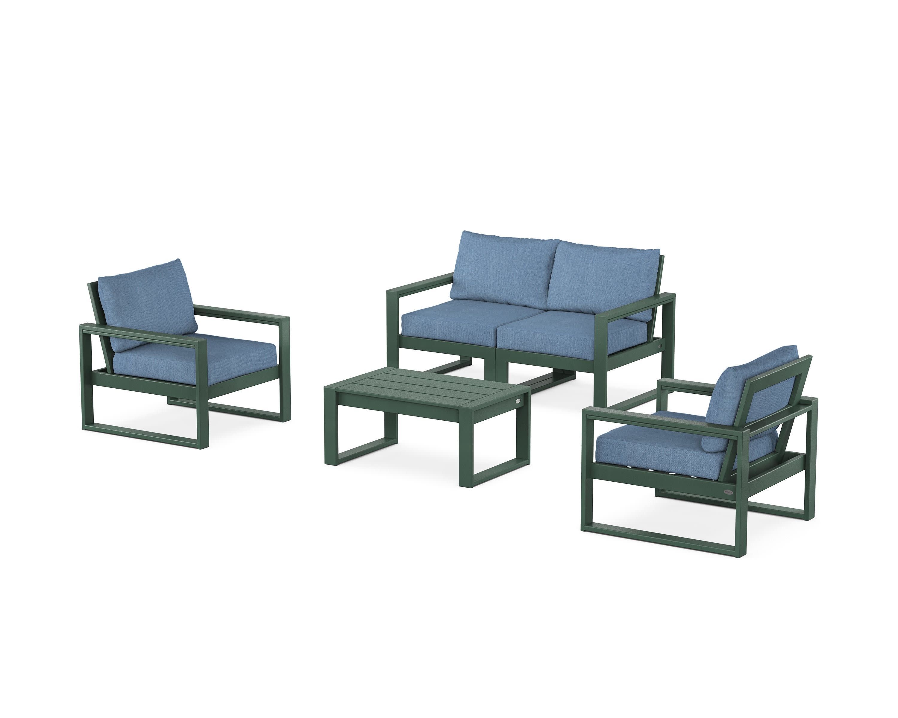 EDGE Sectional 4-Piece Deep Seating Set with Loveseat in Green / Sky Blue