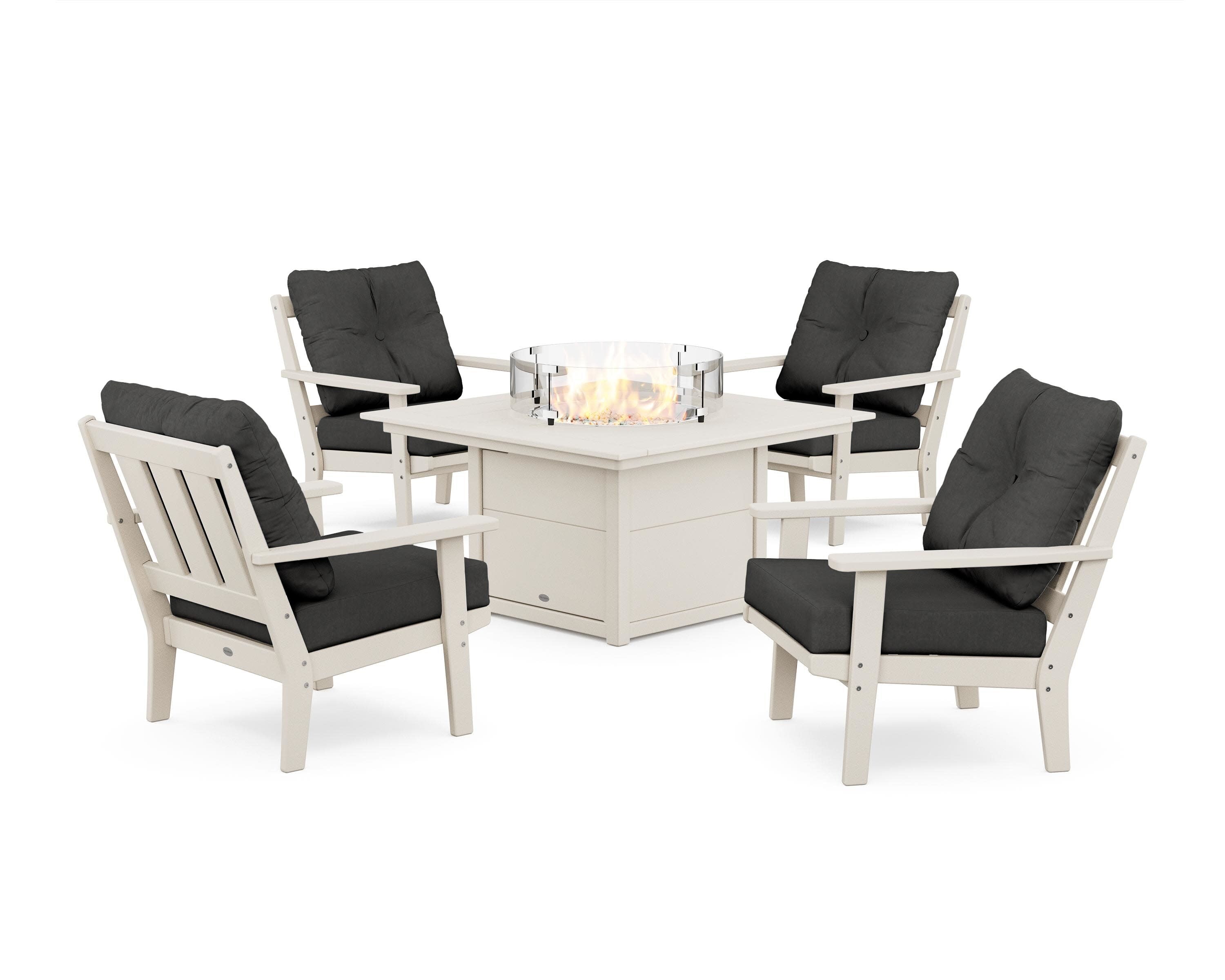 Oxford 5-Piece Deep Seating Set with Fire Pit Table in Sand / Spectrum Carbon