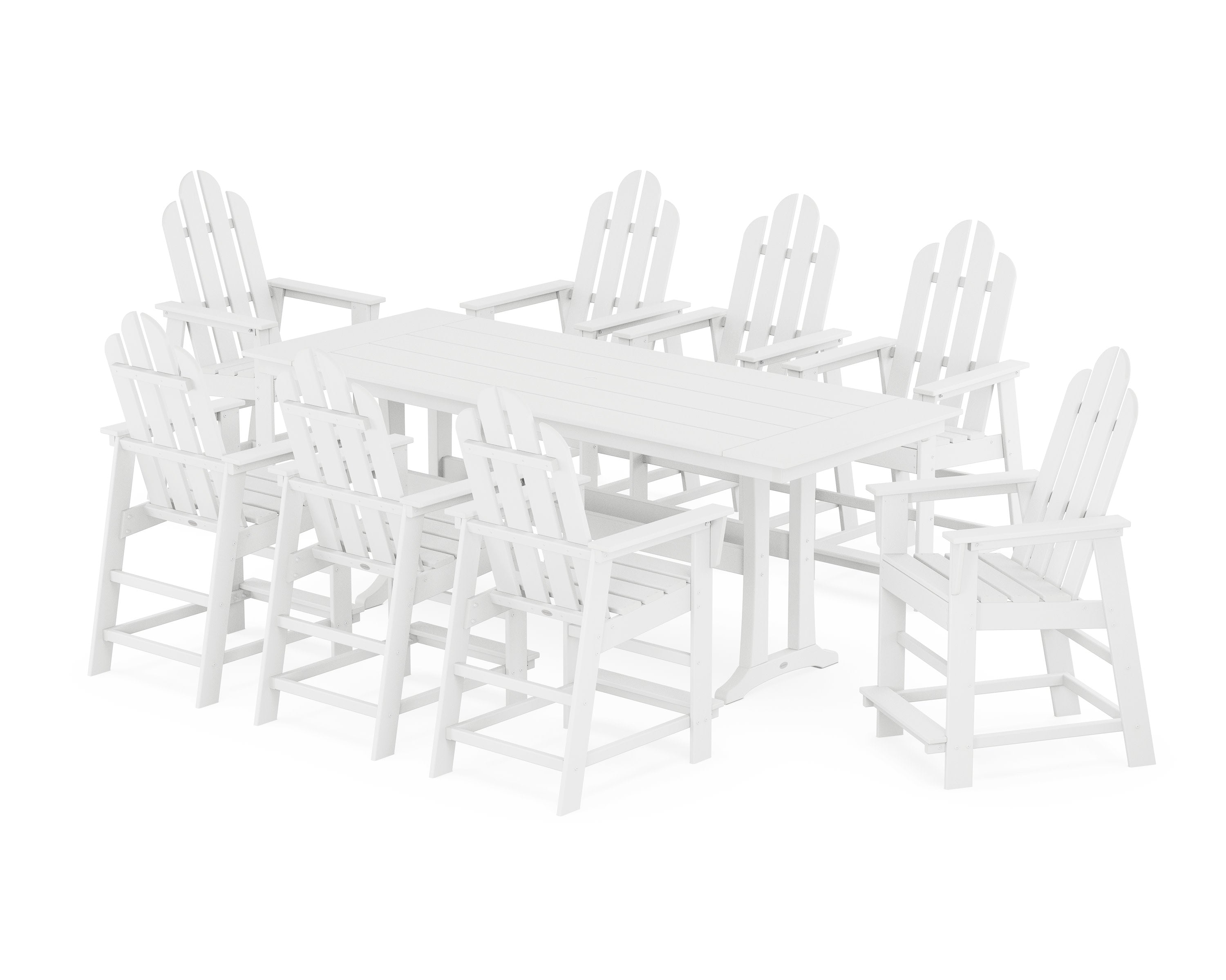 Long Island 9-Piece Farmhouse Counter Set with Trestle Legs in White