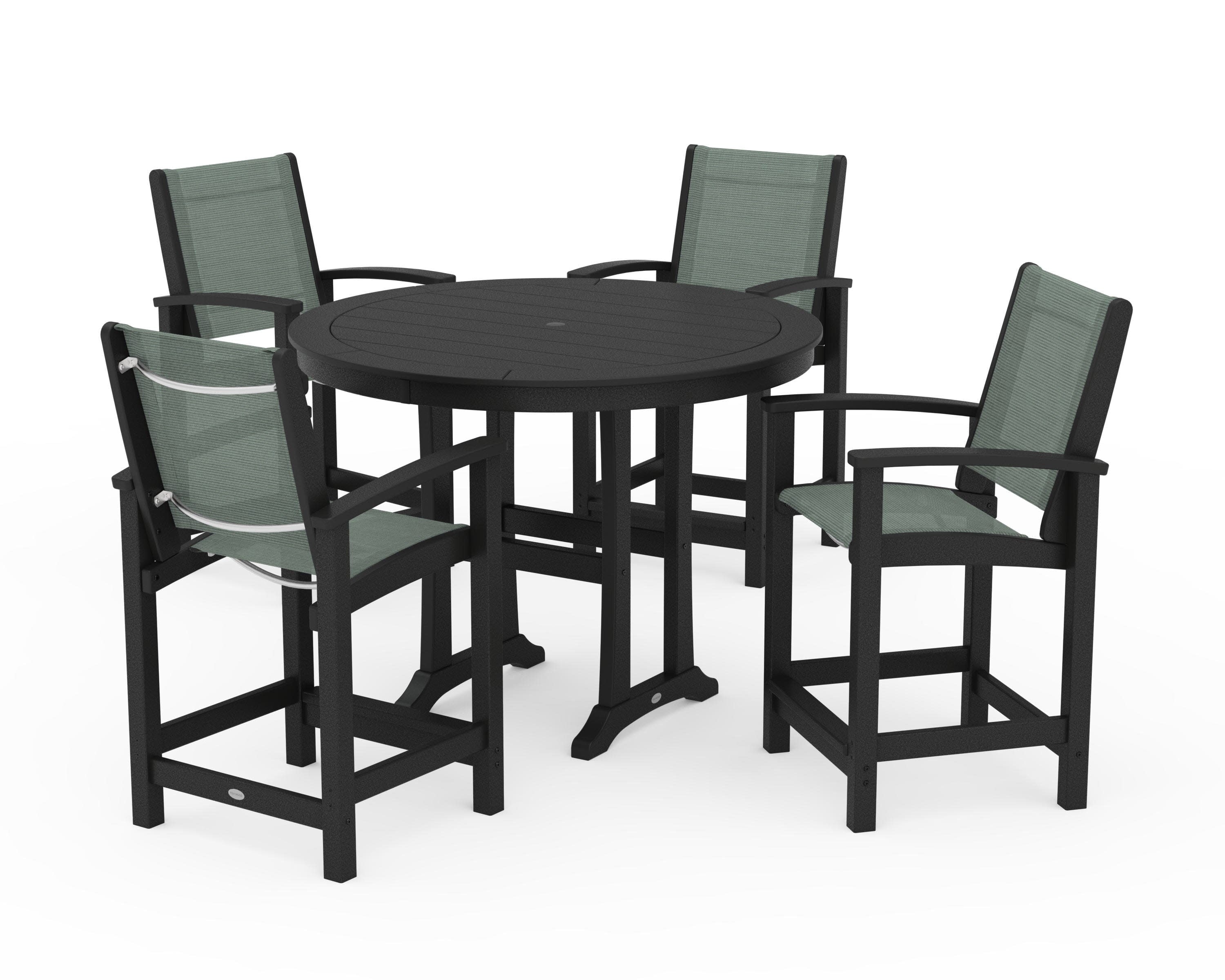 Coastal 5-Piece Counter Set in Black / Dupioni Sea Mist Sling
