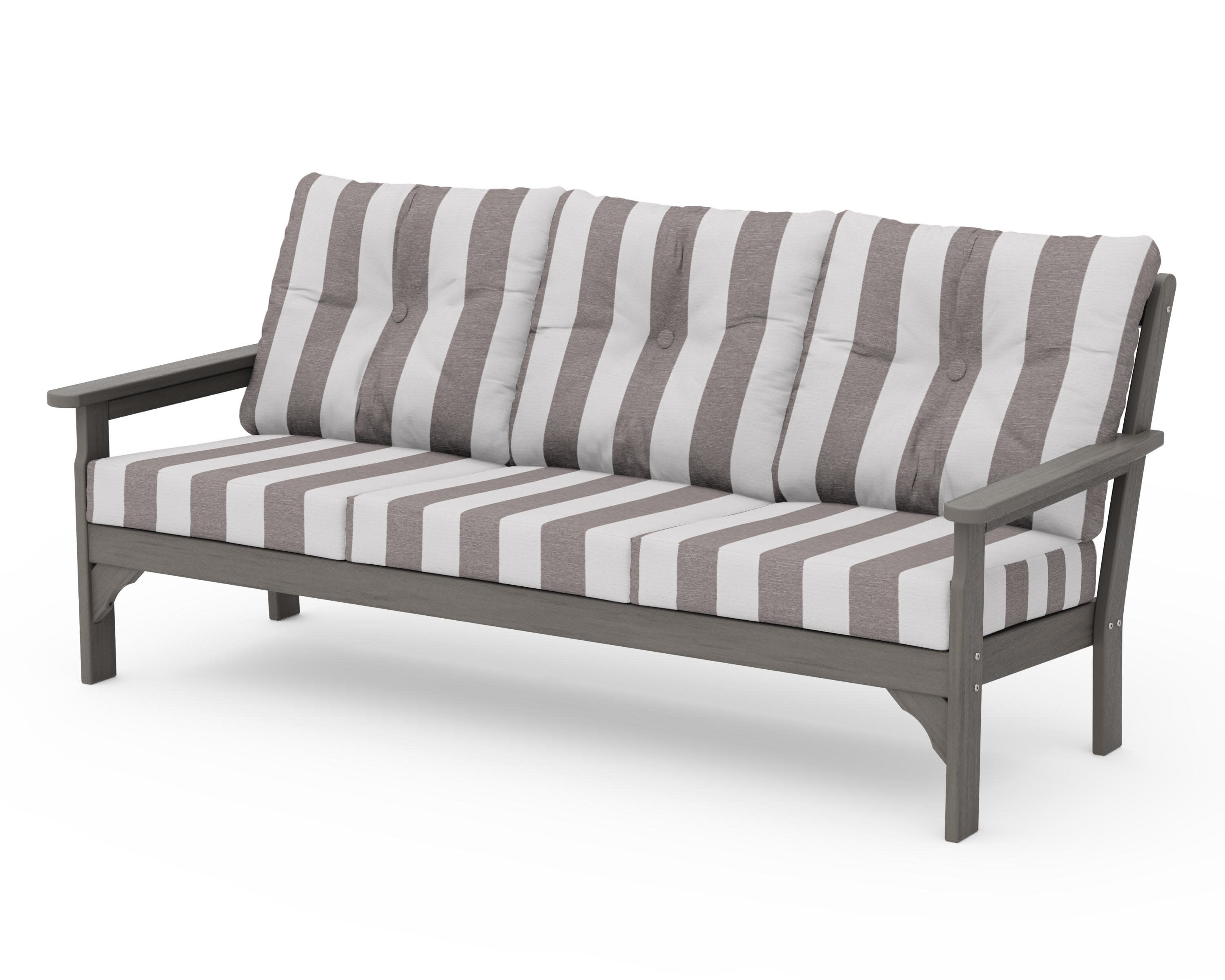 Vineyard Deep Seating Sofa in Driftwood / Cabana Stripe Grey Mist