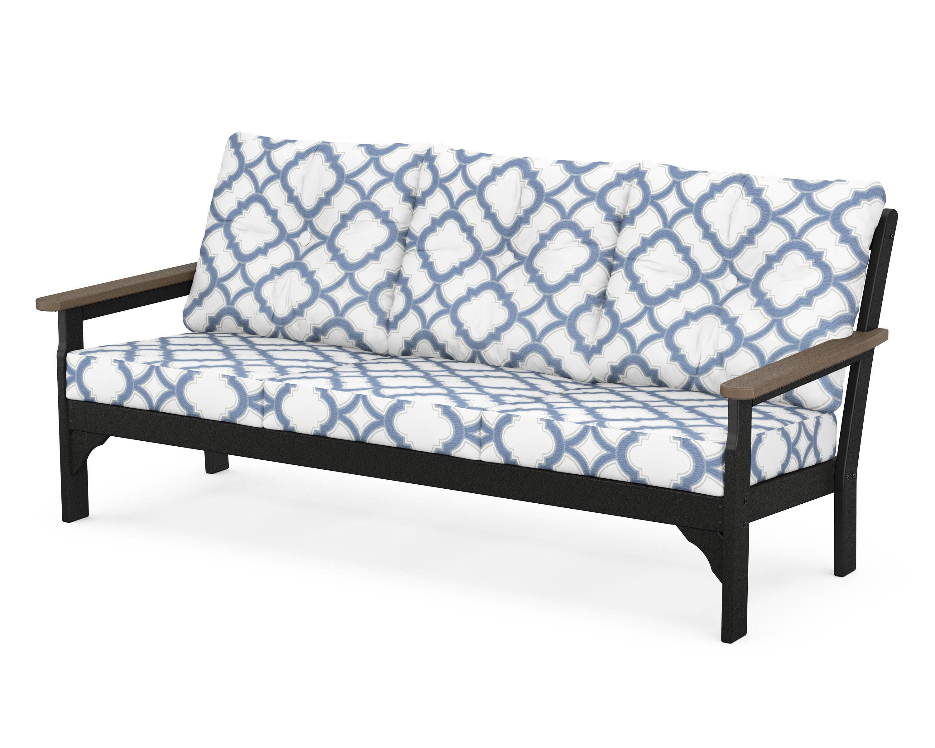 Vineyard Deep Seating Sofa in Black / Kona / Trellis Sky Blue
