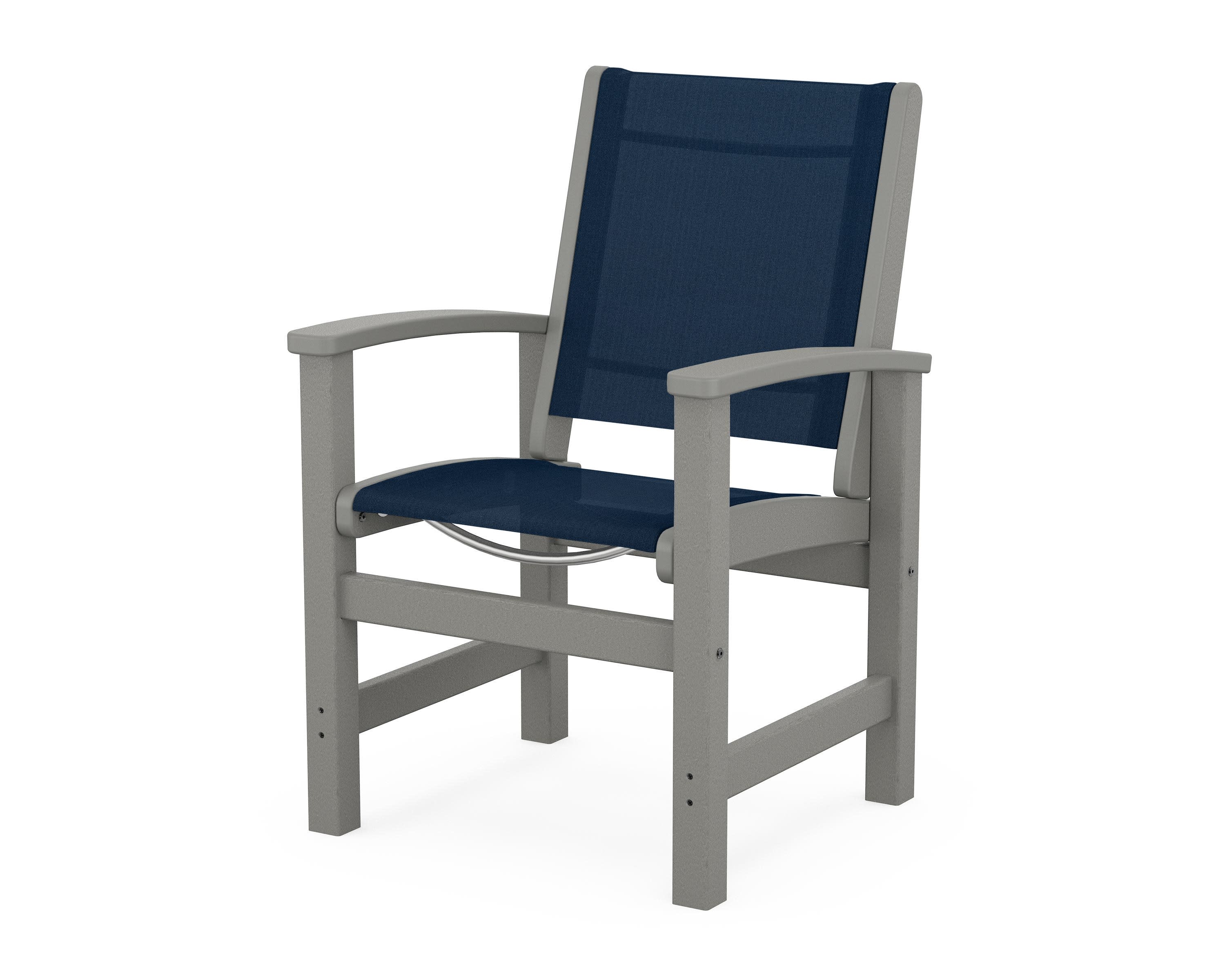 Coastal Dining Chair in Slate Grey / Navy Blue Sling