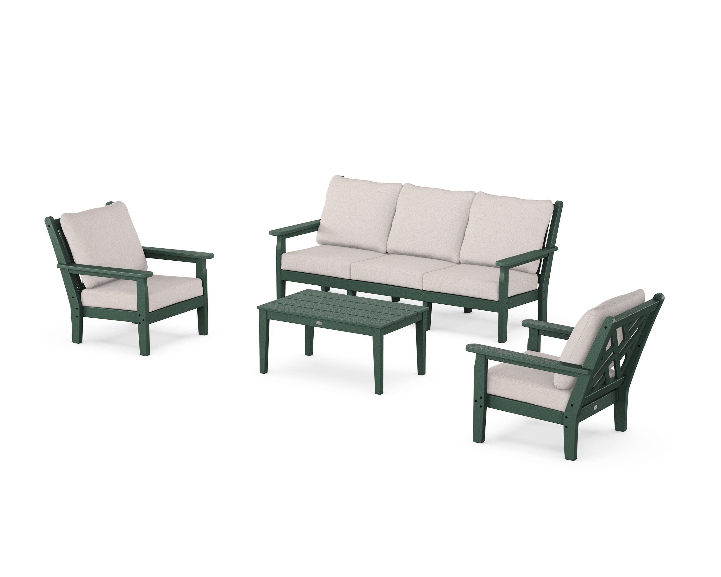 Chippendale 4-Piece Deep Seating Set with Sofa in Green / Dune Burlap