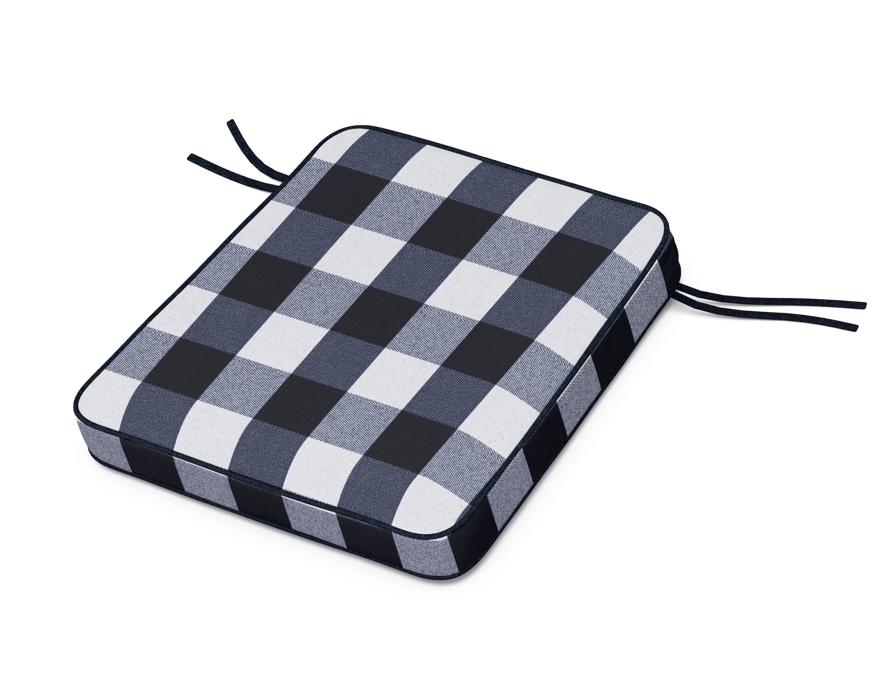 Chinoiserie Rocker Seat Cushion in Buffalo Plaid Marine Indigo