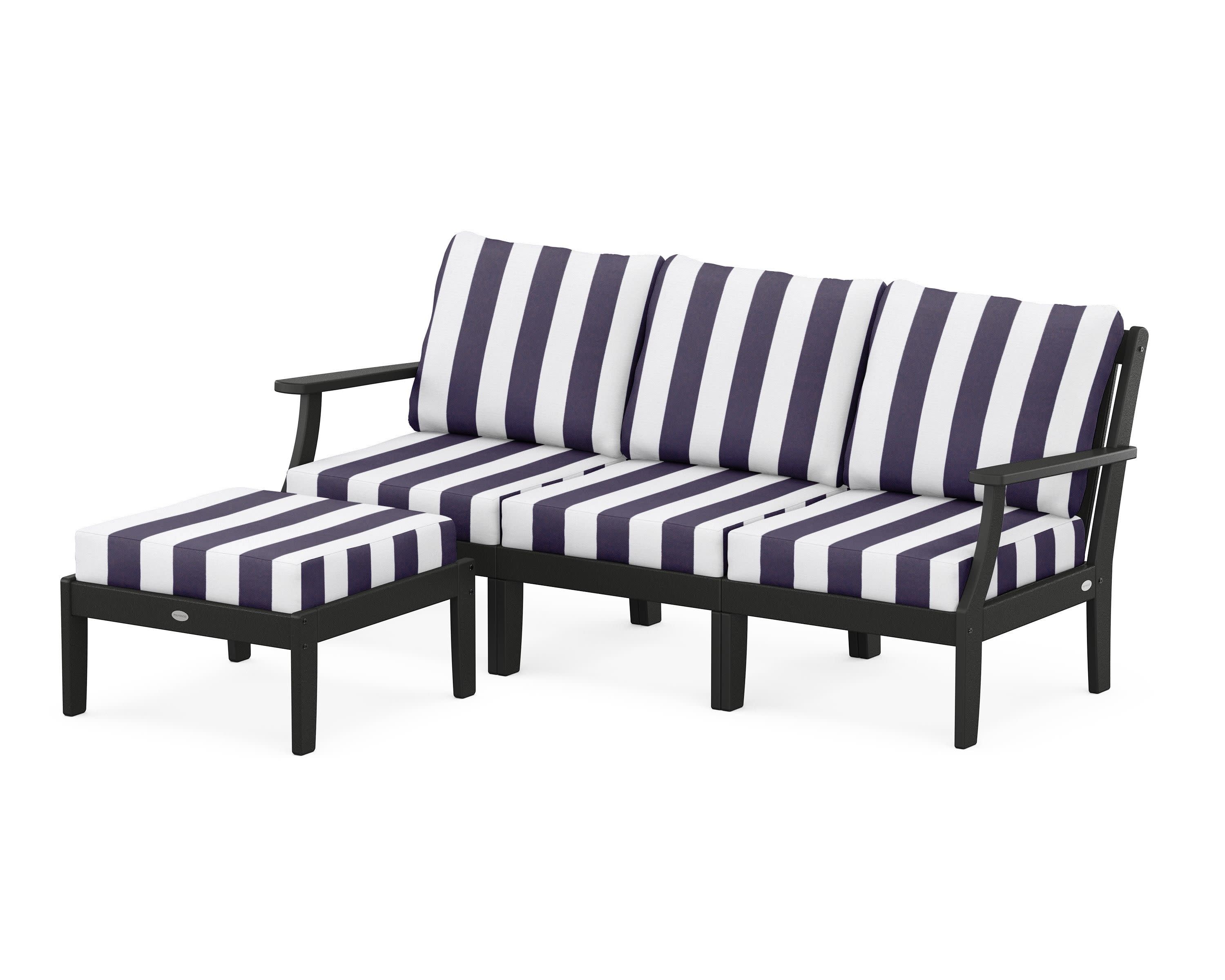 Braxton Modular 4-Piece Deep Seating Set with Ottoman in Black / Cabana Stripe Navy