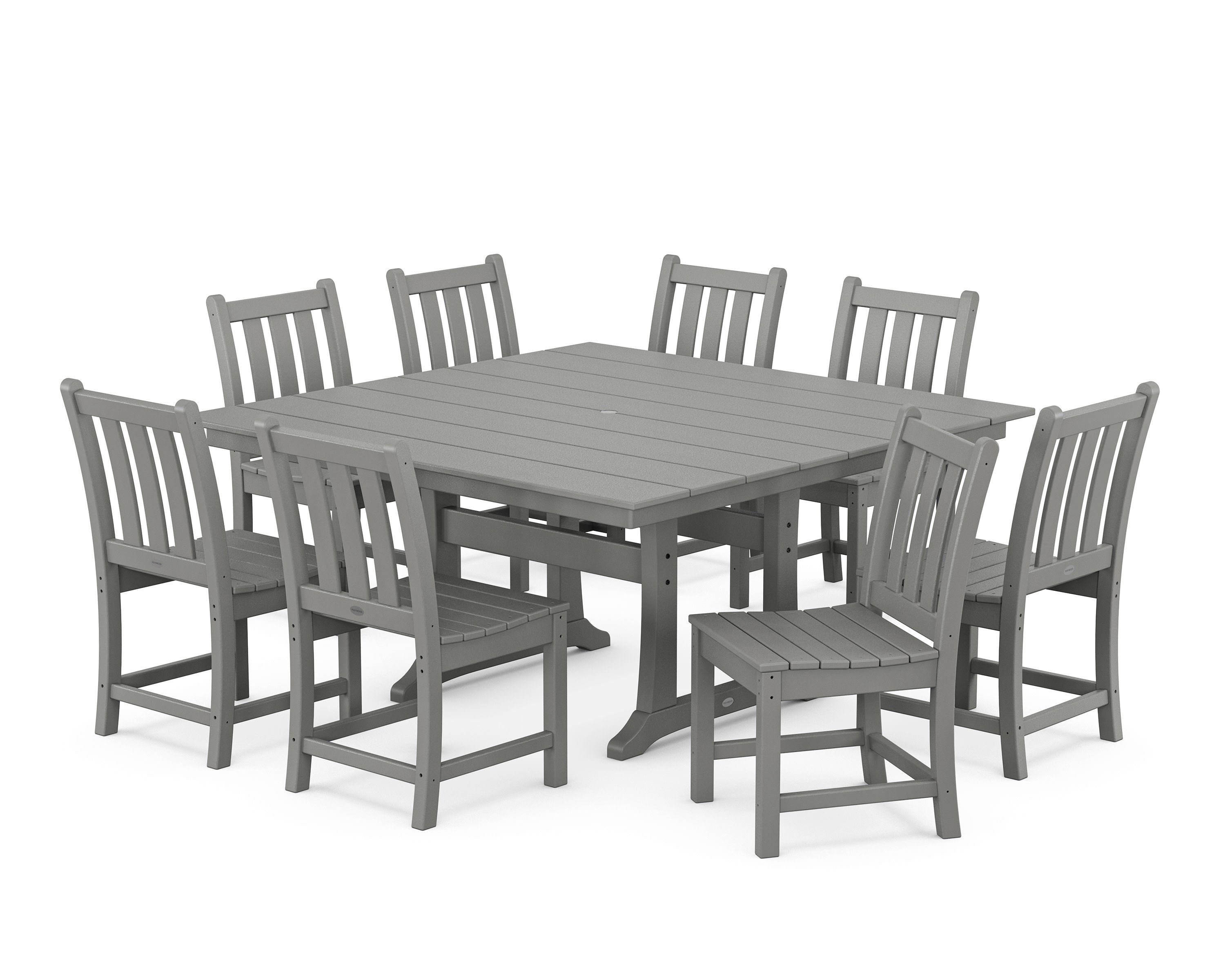 Traditional Garden 9-Piece Farmhouse Trestle Dining Set in Slate Grey