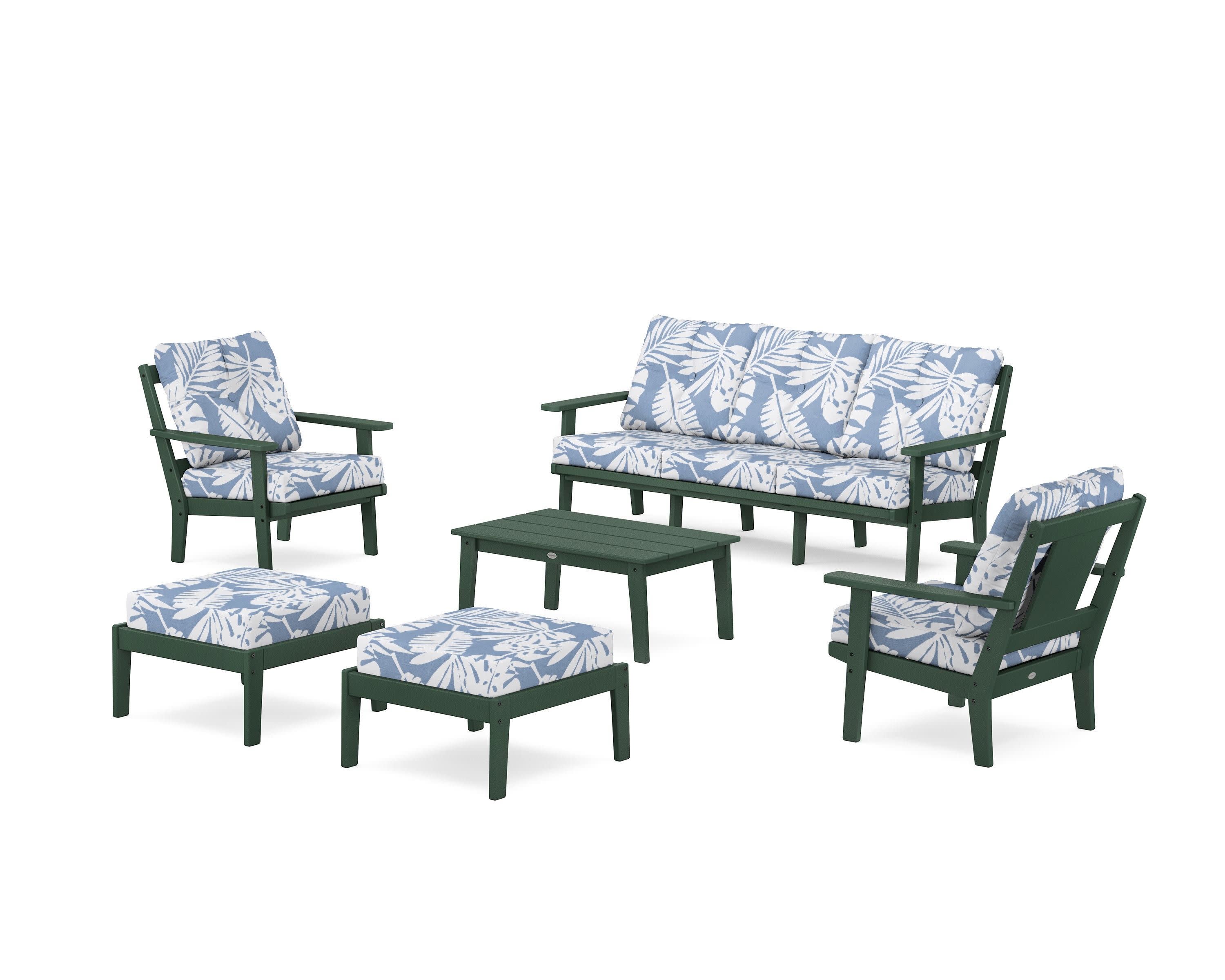 Prairie 6-Piece Lounge Sofa Set in Green / Leaf Sky Blue