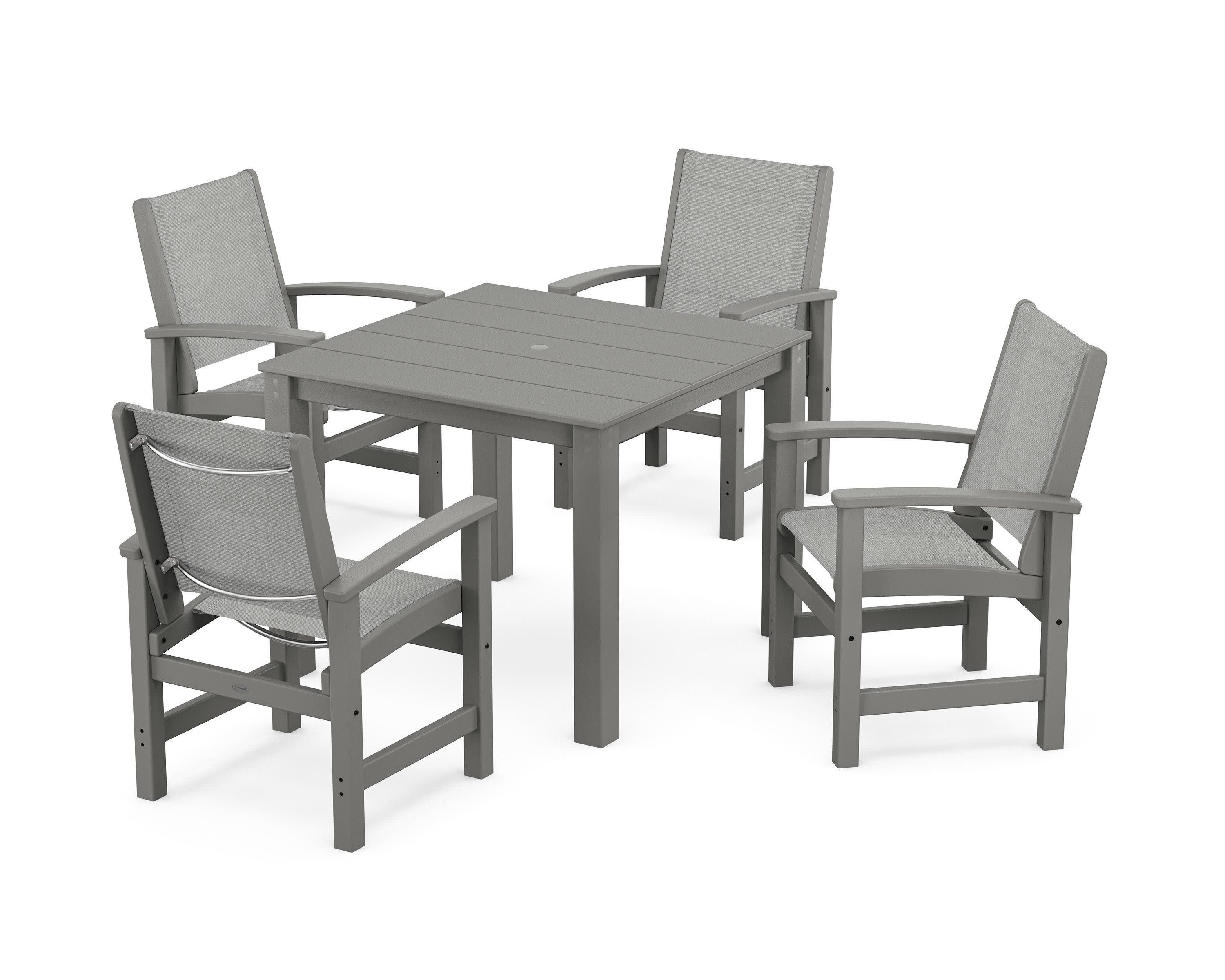 Coastal 5-Piece Parsons Dining Set in Slate Grey / Metallic Sling