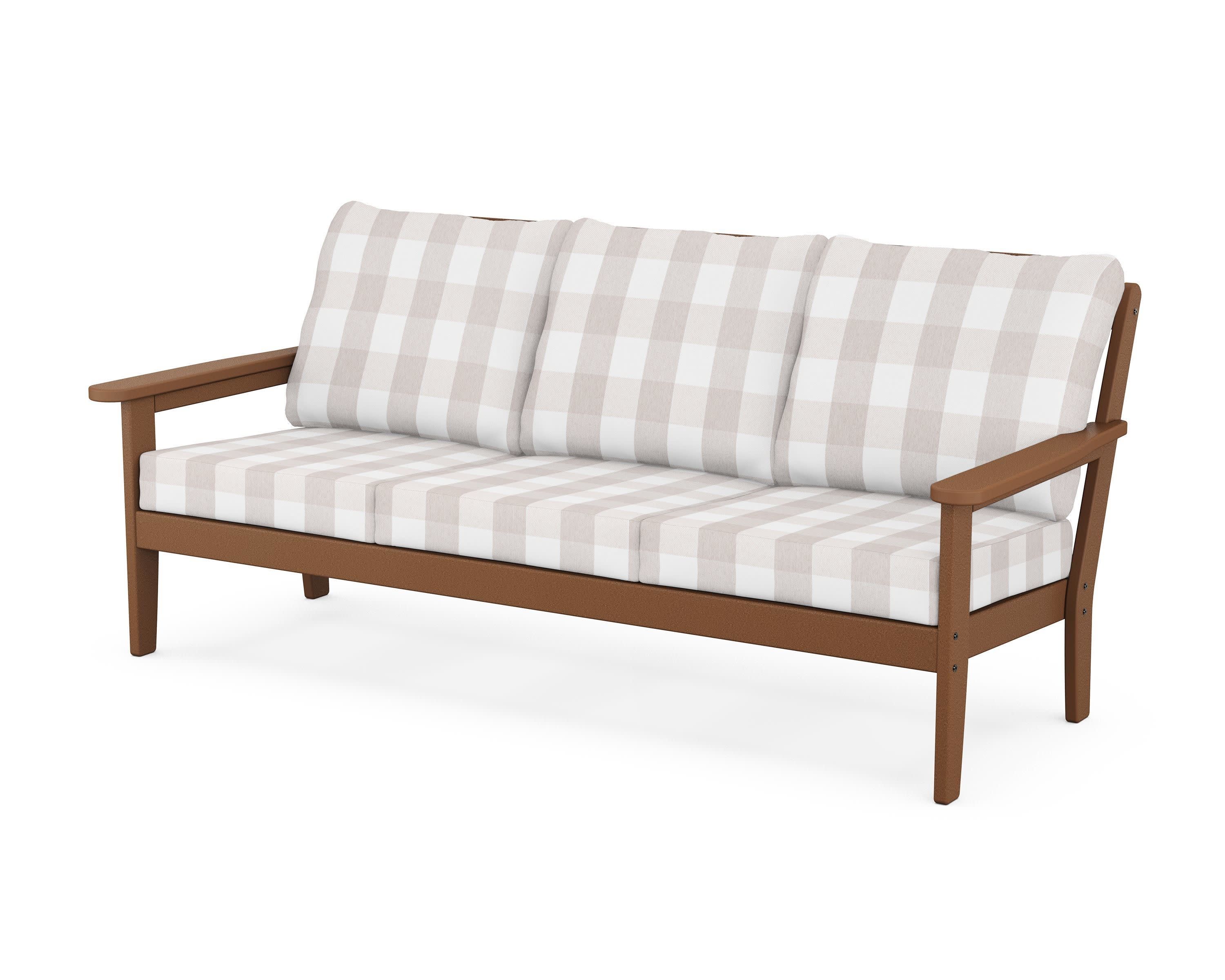 Cottage Deep Seating Sofa in Teak / Buffalo Plaid Dune Burlap