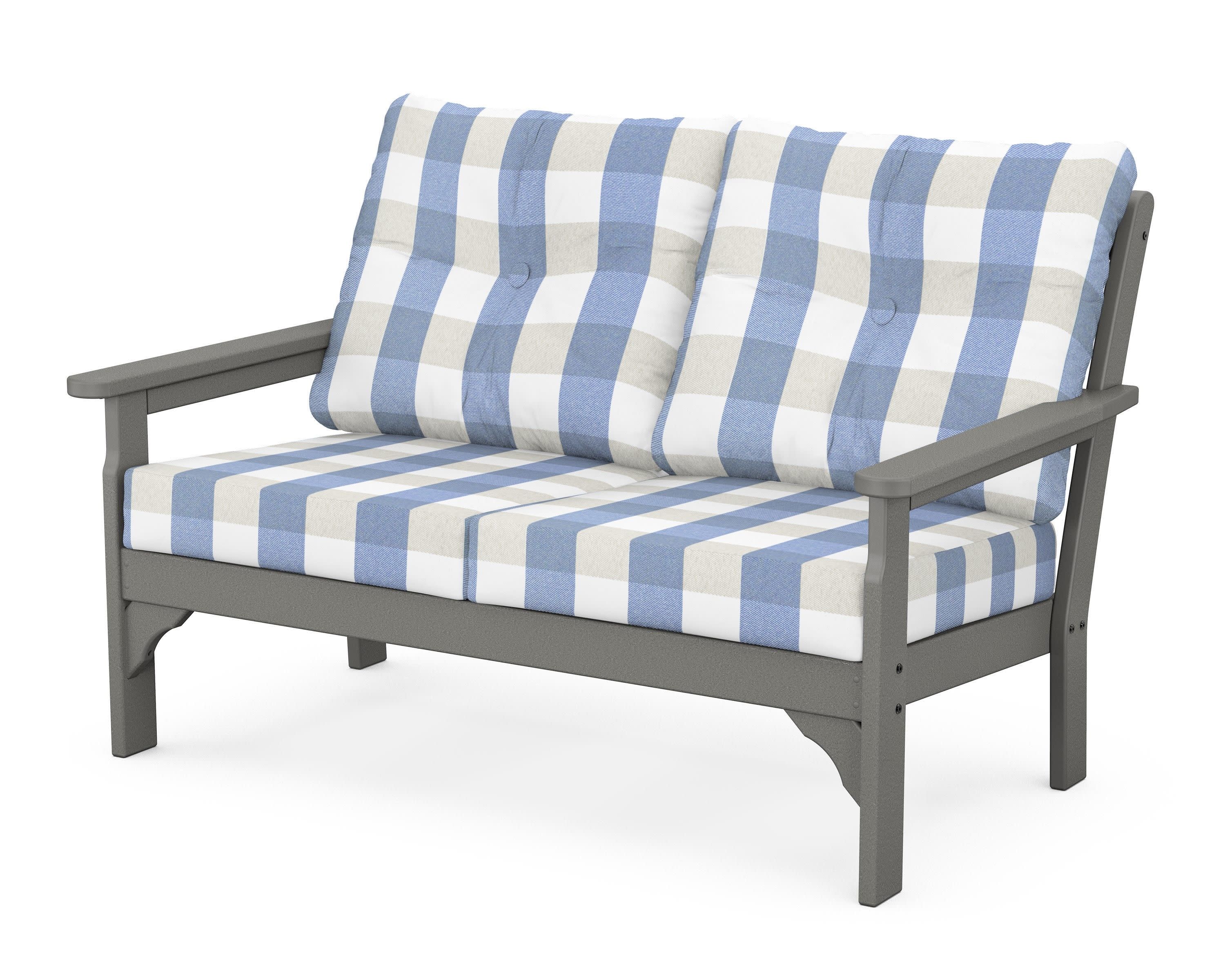 Vineyard Deep Seating Loveseat in Slate Grey / Buffalo Plaid Sky Blue