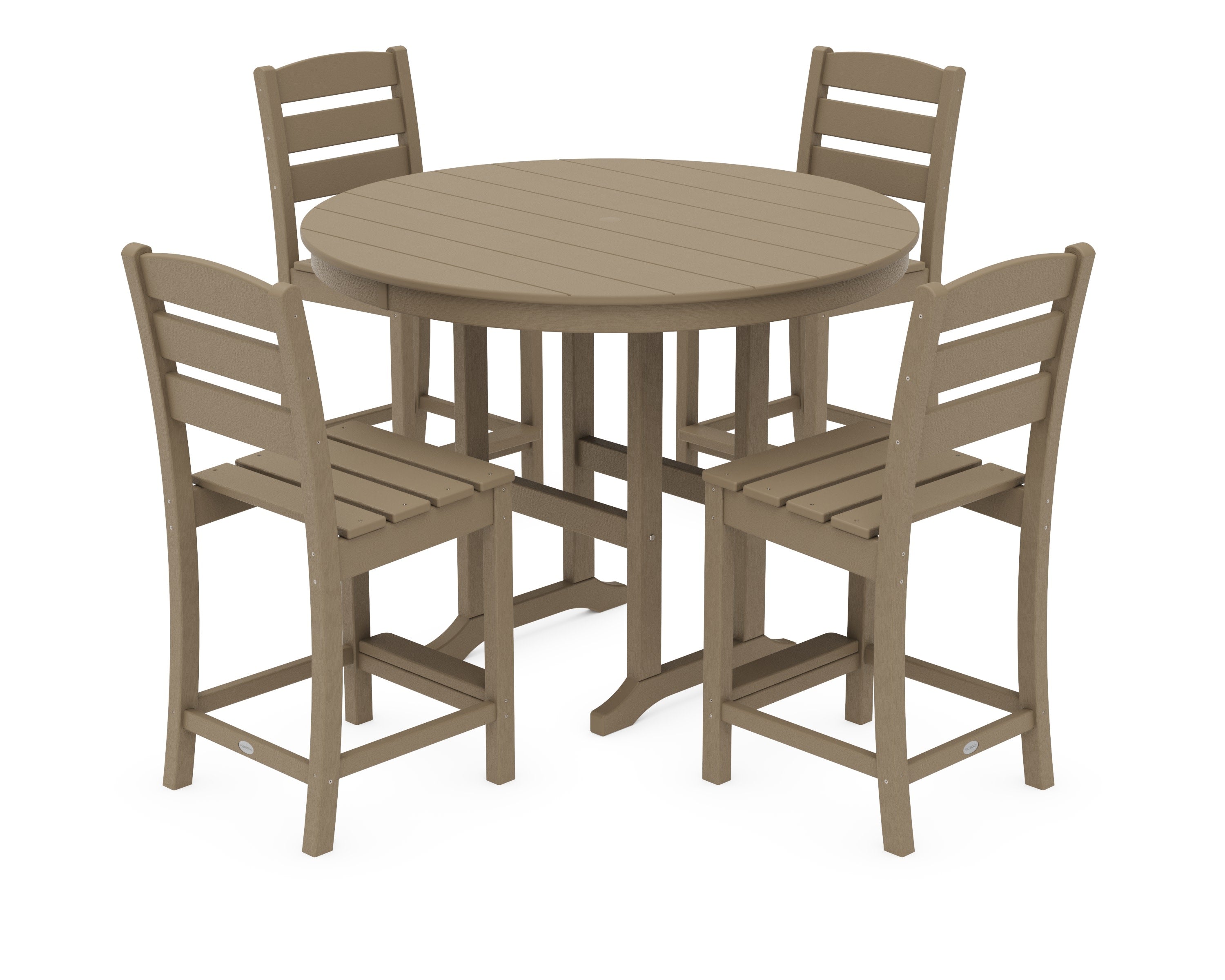 Lakeside 5-Piece Farmhouse Round Side Chair Counter  Set in Vintage Sahara