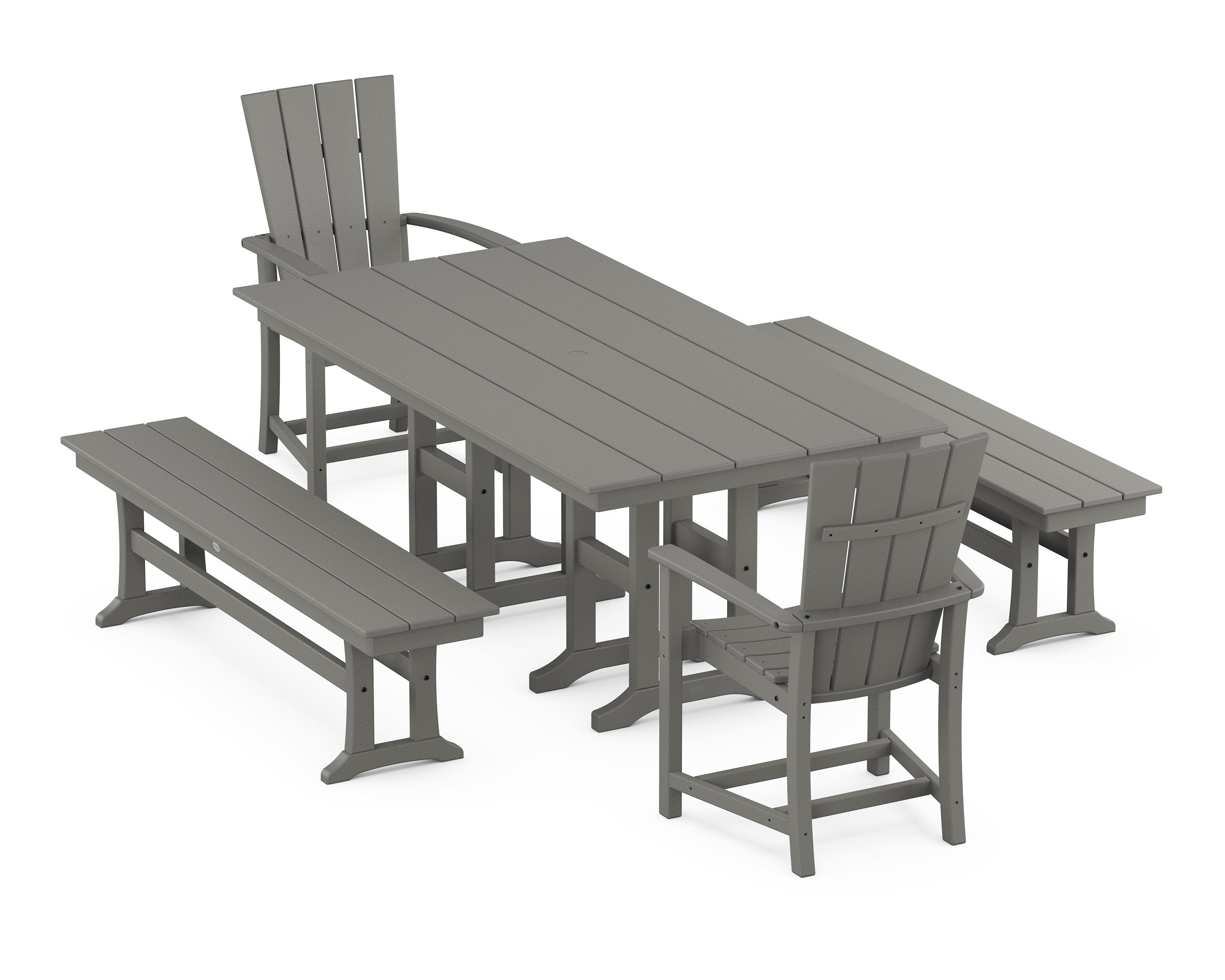 Quattro 5-Piece Farmhouse Dining Set with Benches in Slate Grey
