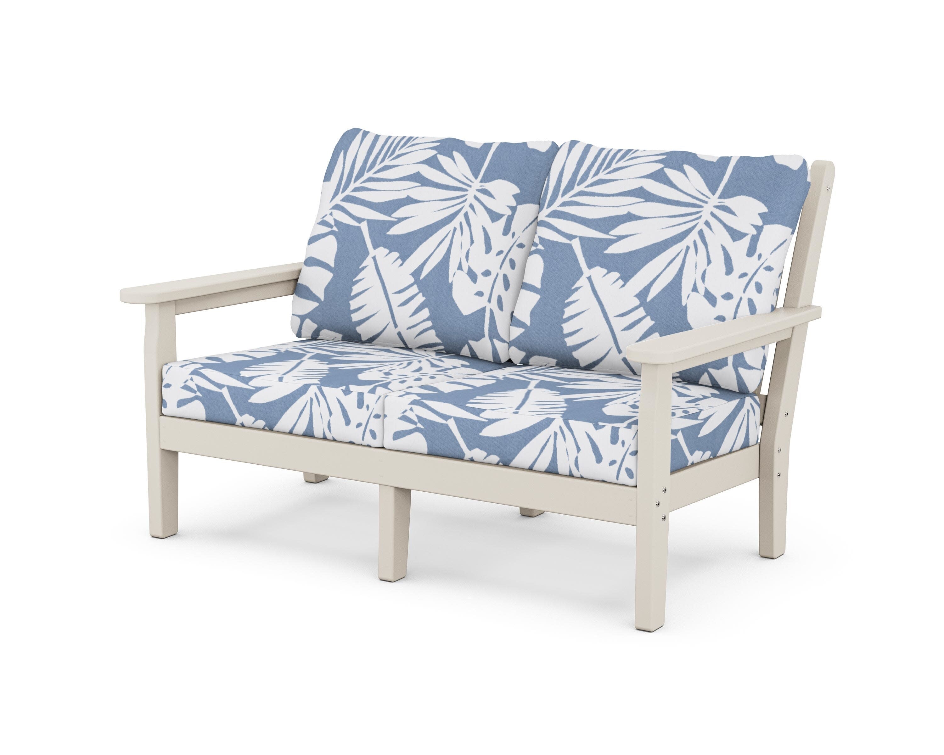 Chippendale Deep Seating Loveseat in Sand / Leaf Sky Blue