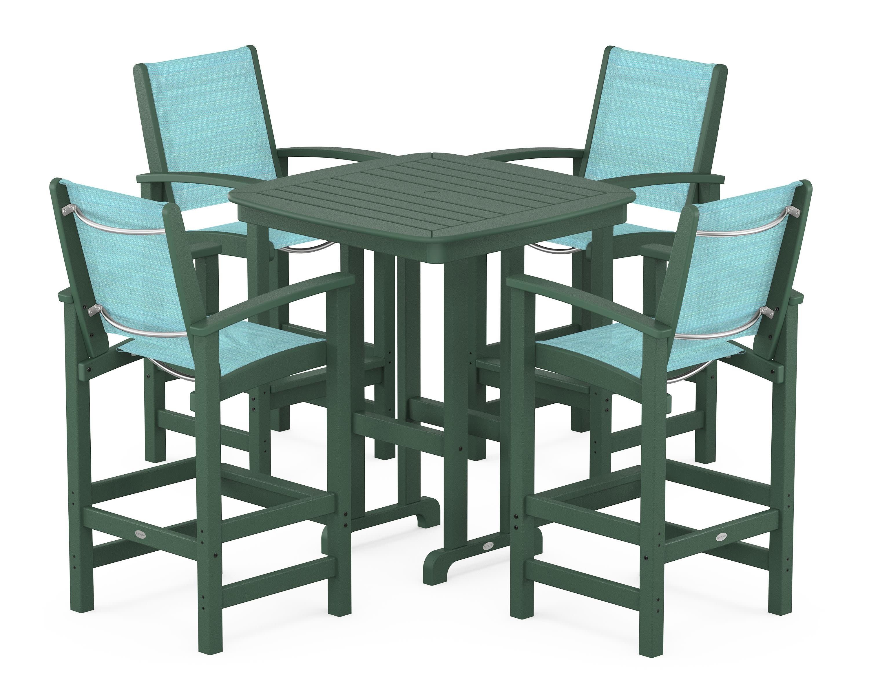 Coastal 5-Piece Bar Set in Green / Dupioni Aquamarine Sling