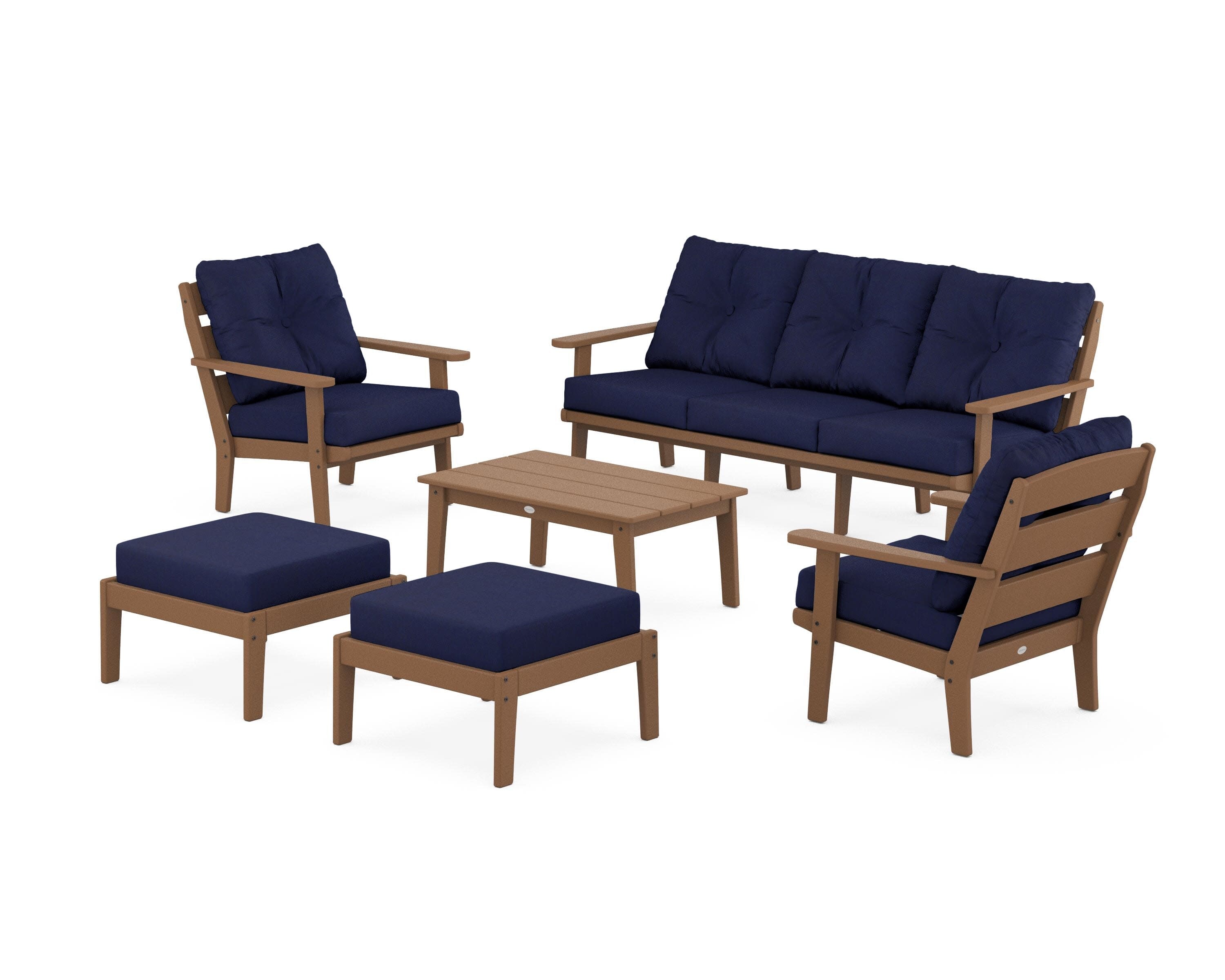 Lakeside 6-Piece Lounge Sofa Set in Teak / Navy