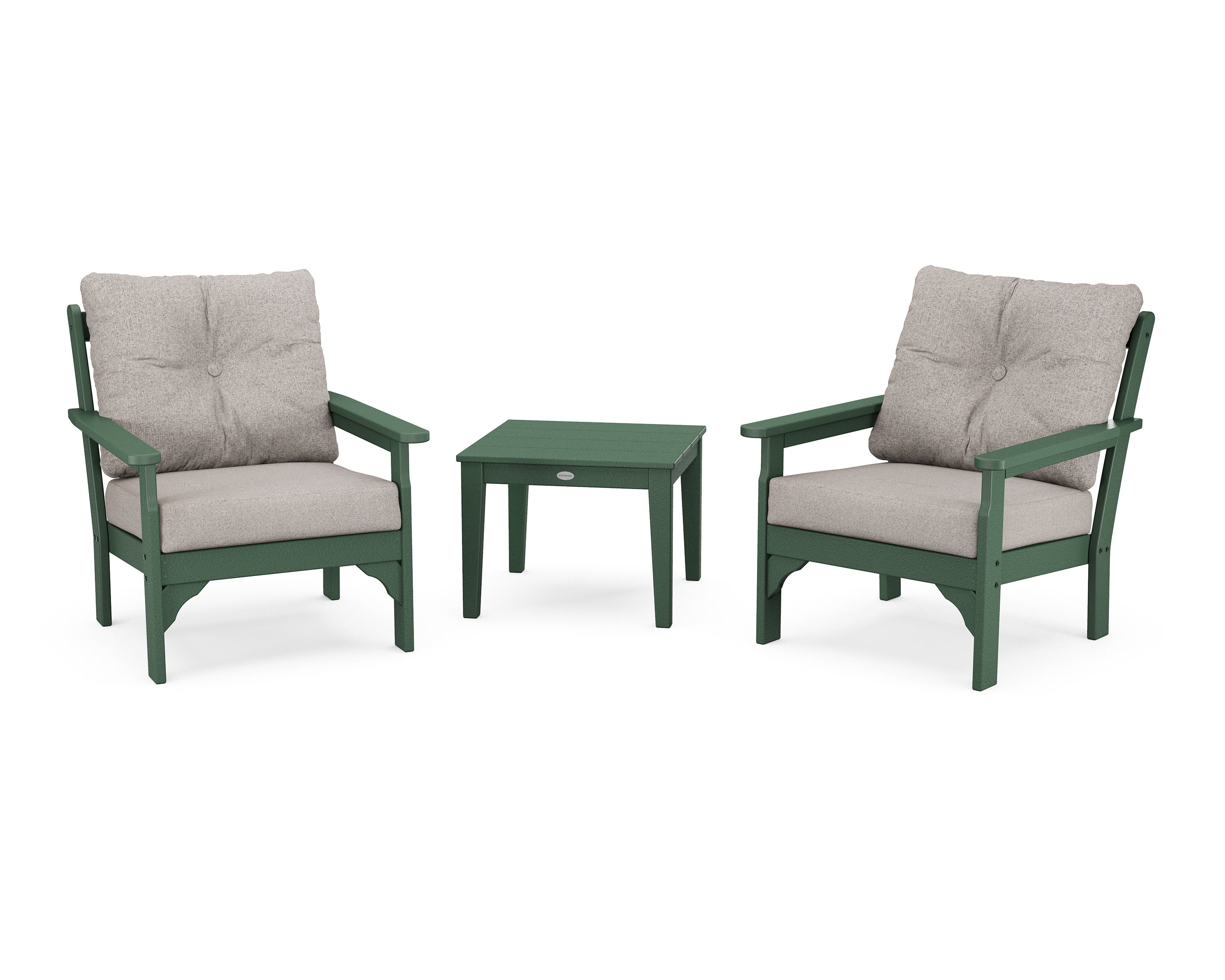 Vineyard 3-Piece Deep Seating Set in Green / Weathered Tweed