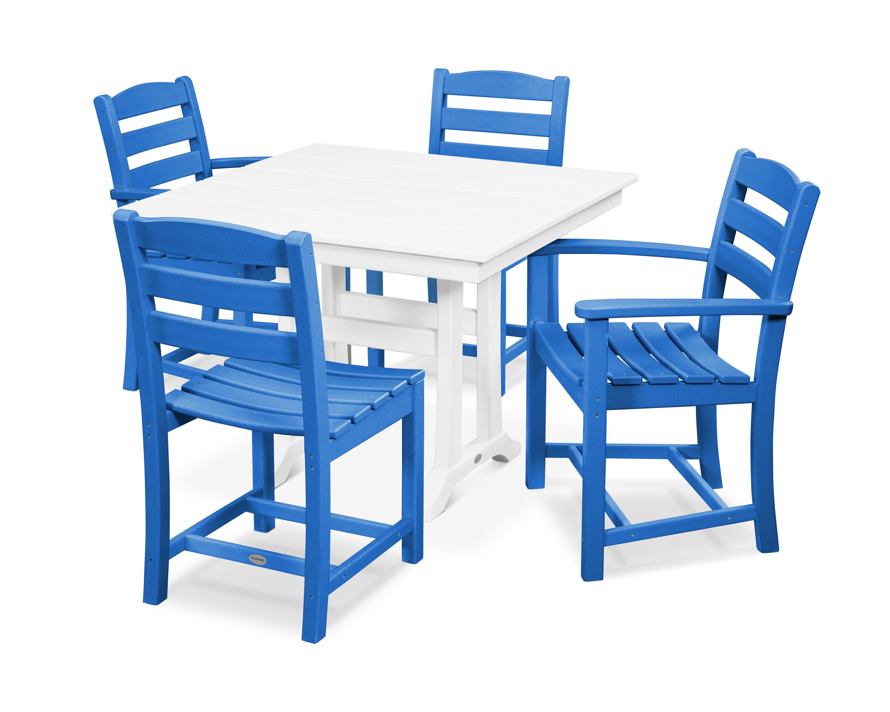 La Casa Caf 5-Piece Farmhouse Dining Set with Trestle Legs in Pacific Blue / White