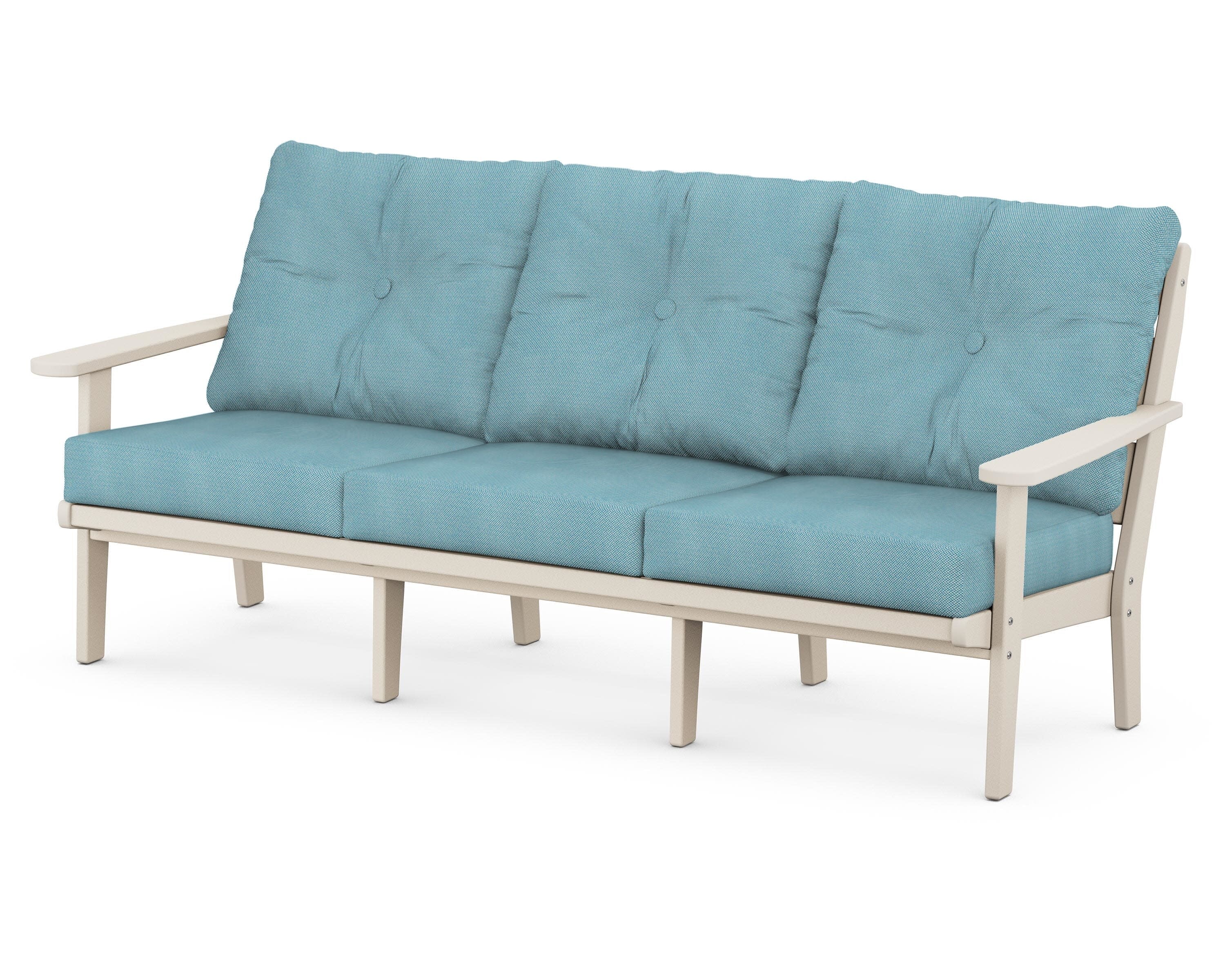 Lakeside Deep Seating Sofa in Sand / Lattice Sky Blue