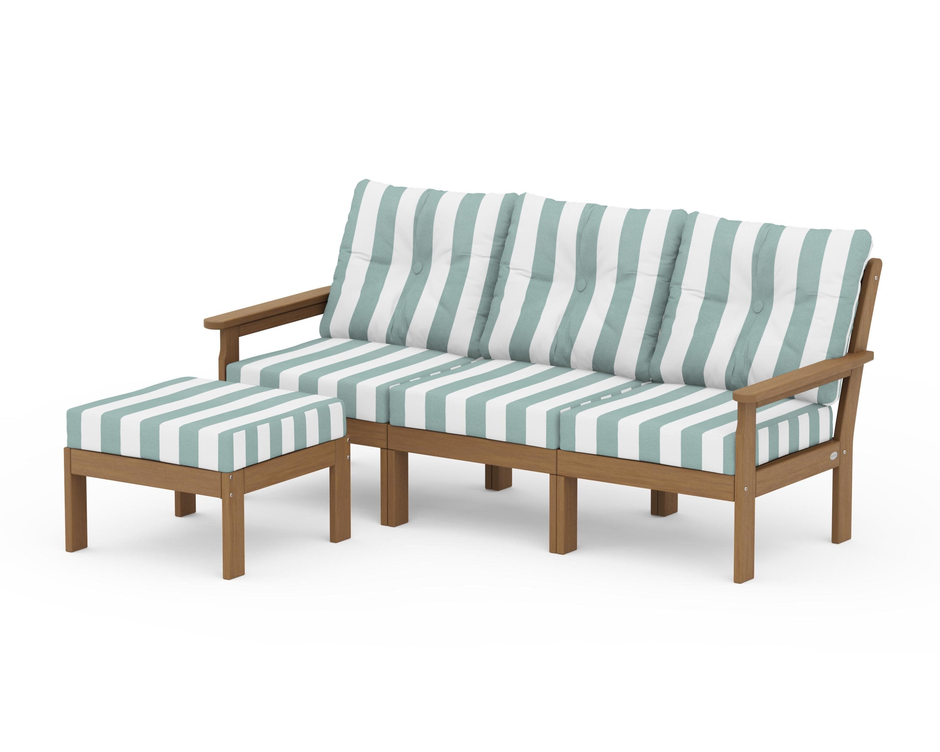 Vineyard 4-Piece Sectional with Ottoman in Natural / Cabana Stripe Glacier Spa