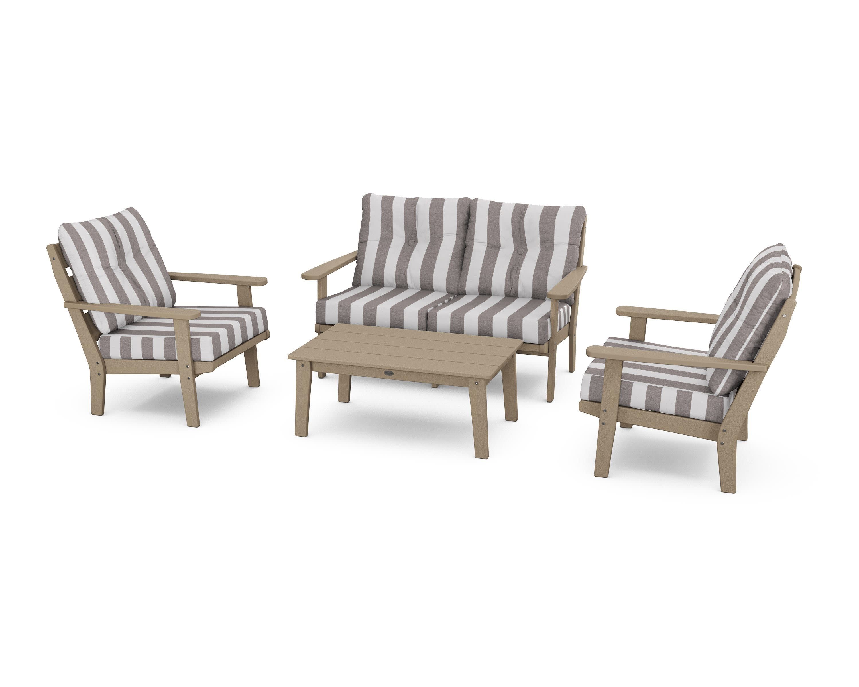 Lakeside 4-Piece Deep Seating Set in Vintage Sahara / Cabana Stripe Grey Mist