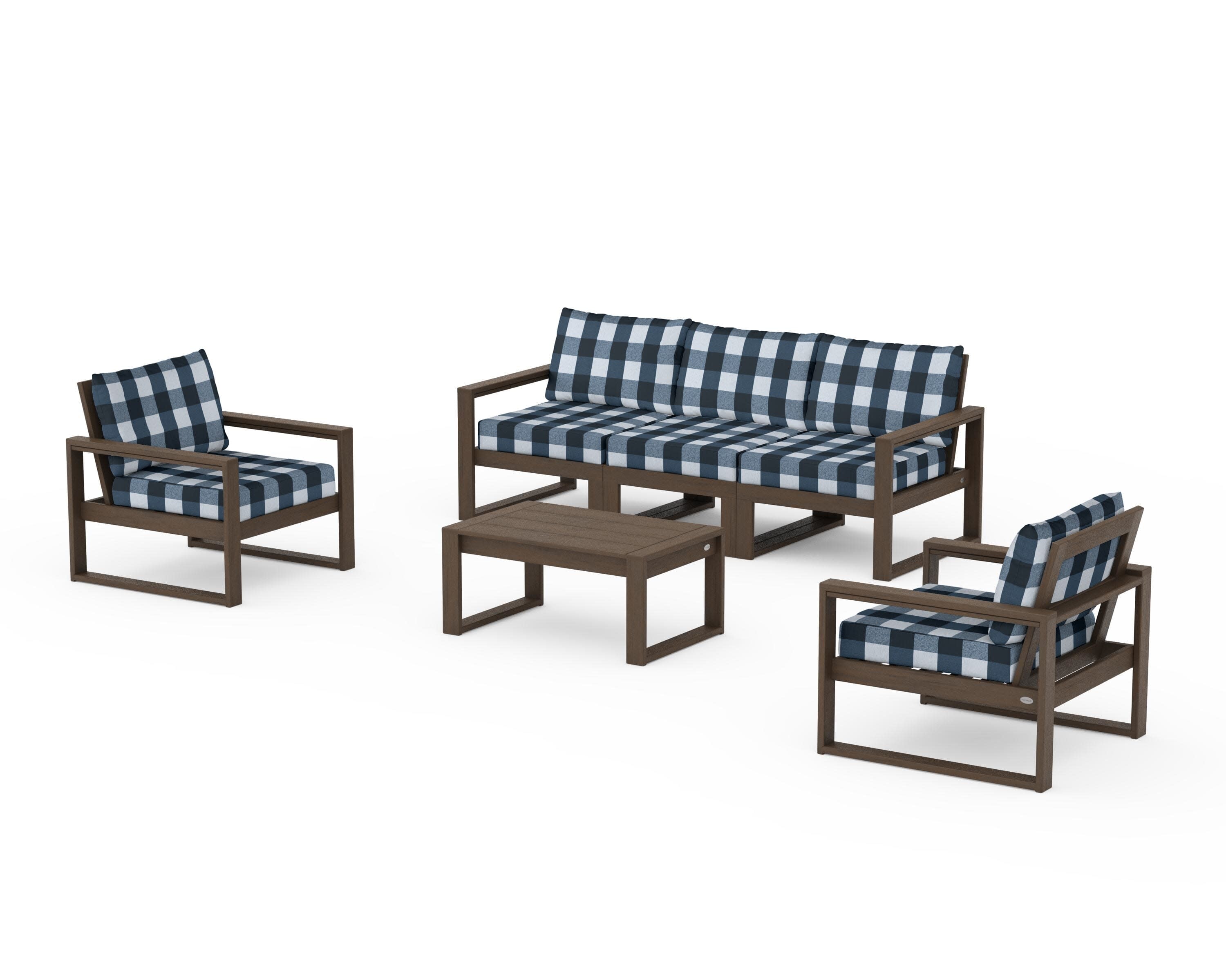 EDGE Sectional 4-Piece Deep Seating Set with Sofa in Kona / Buffalo Plaid Marine Indigo