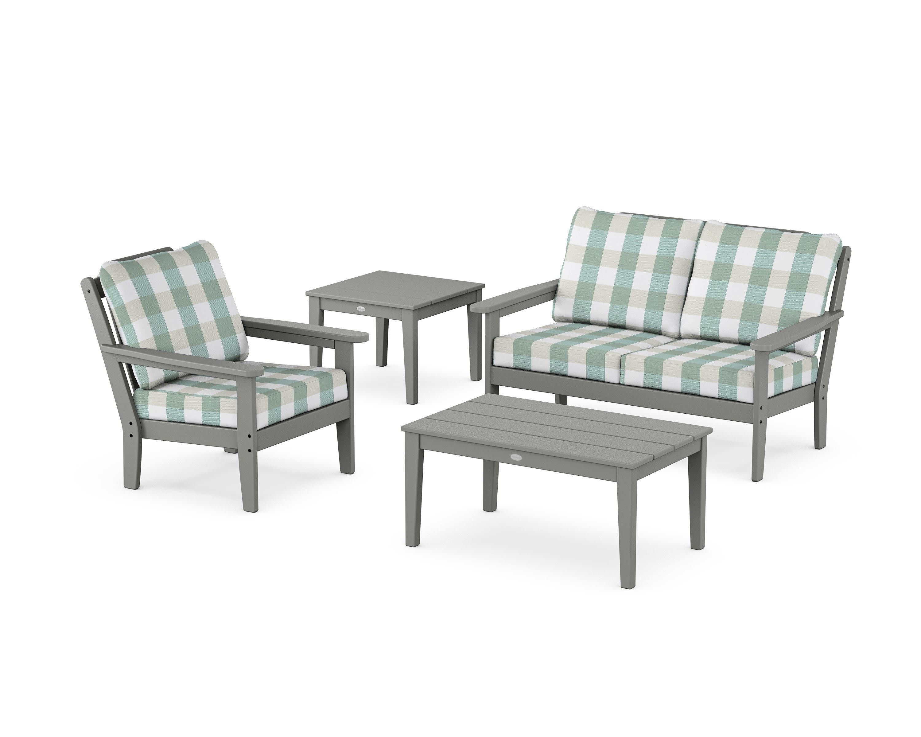 Wovendale 4-Piece Deep Seating Set in Slate Grey / Buffalo Plaid Glacier Spa