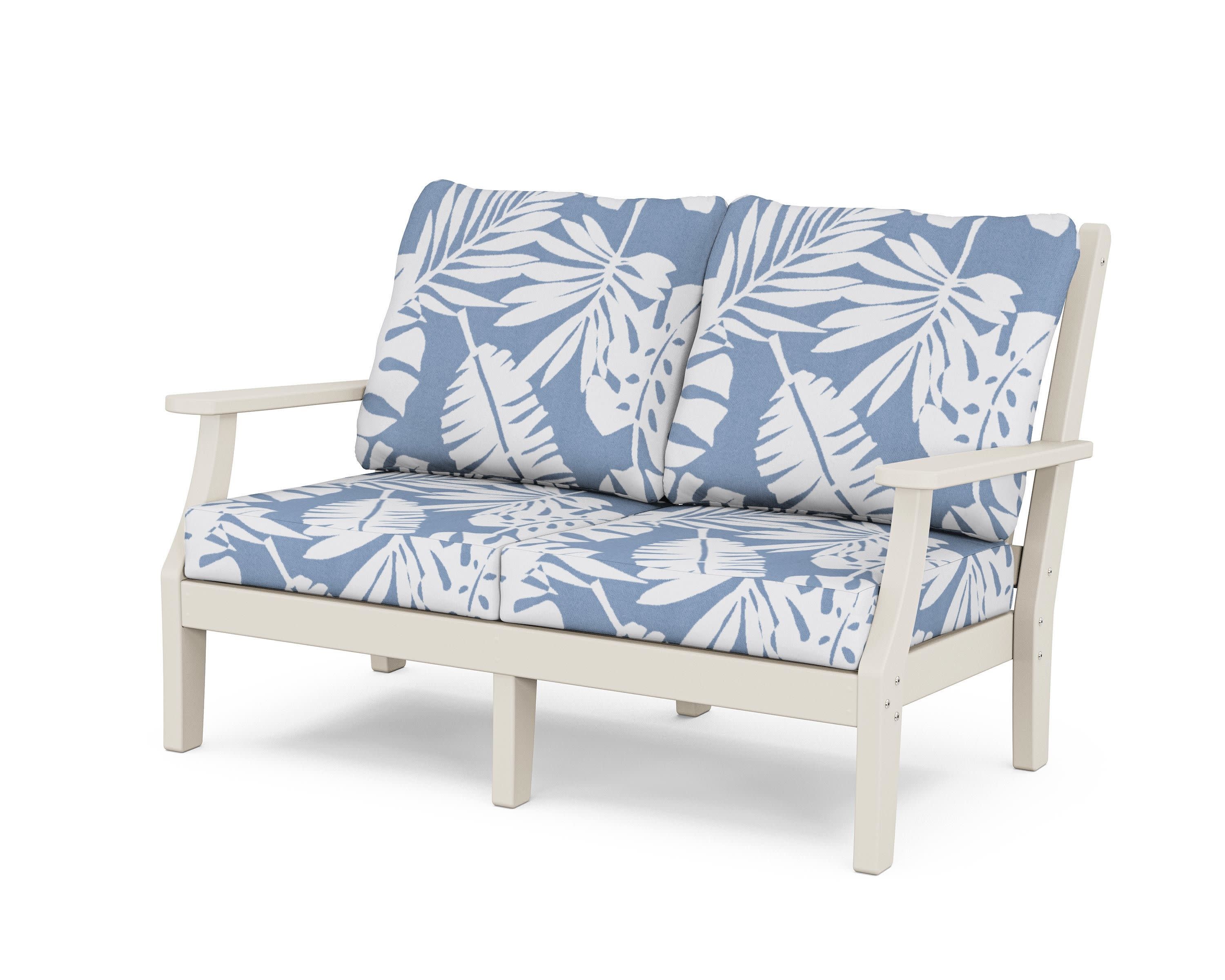 Wovendale Deep Seating Loveseat in Sand / Leaf Sky Blue
