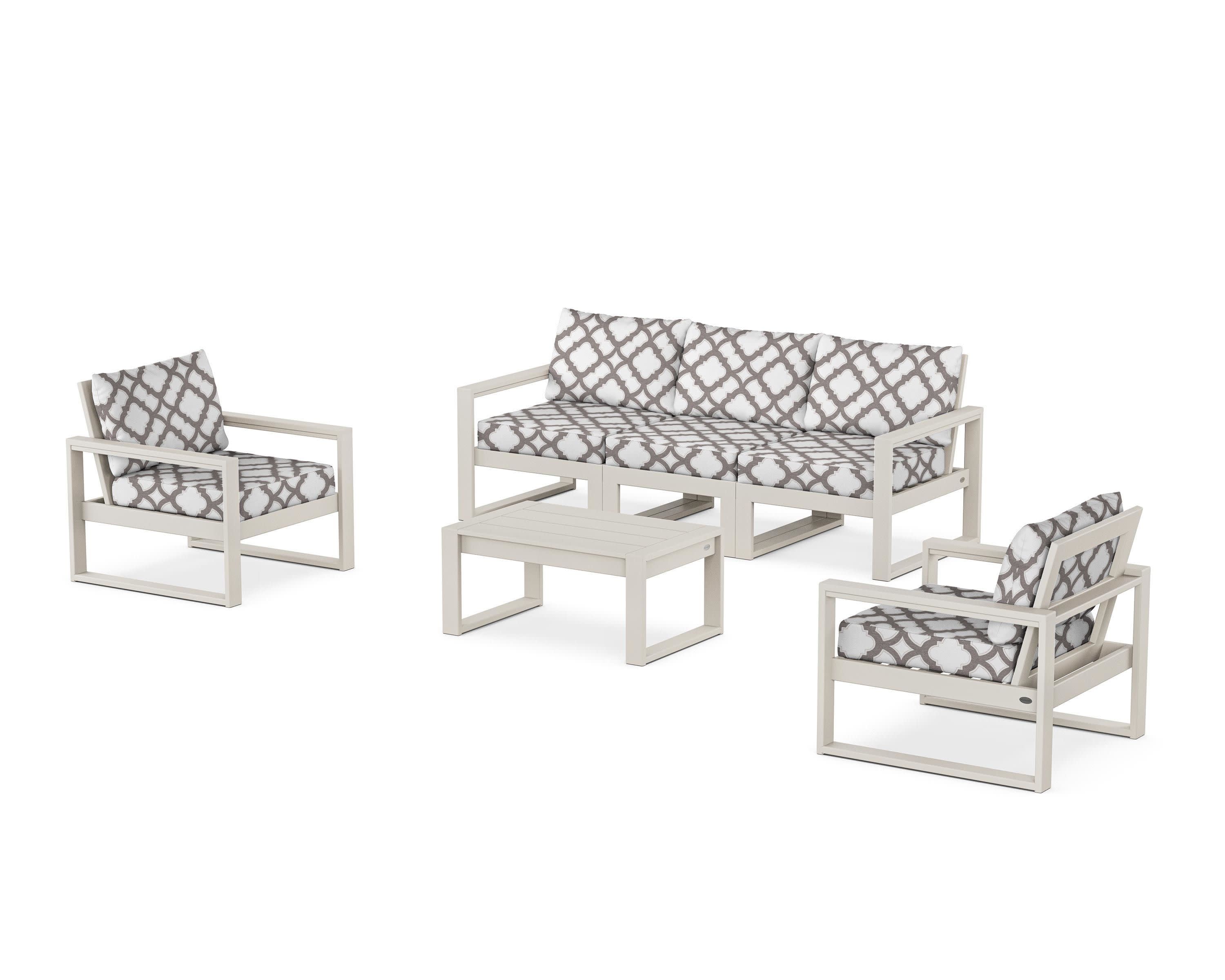 EDGE Sectional 4-Piece Deep Seating Set with Sofa in Sand / Trellis Grey Mist
