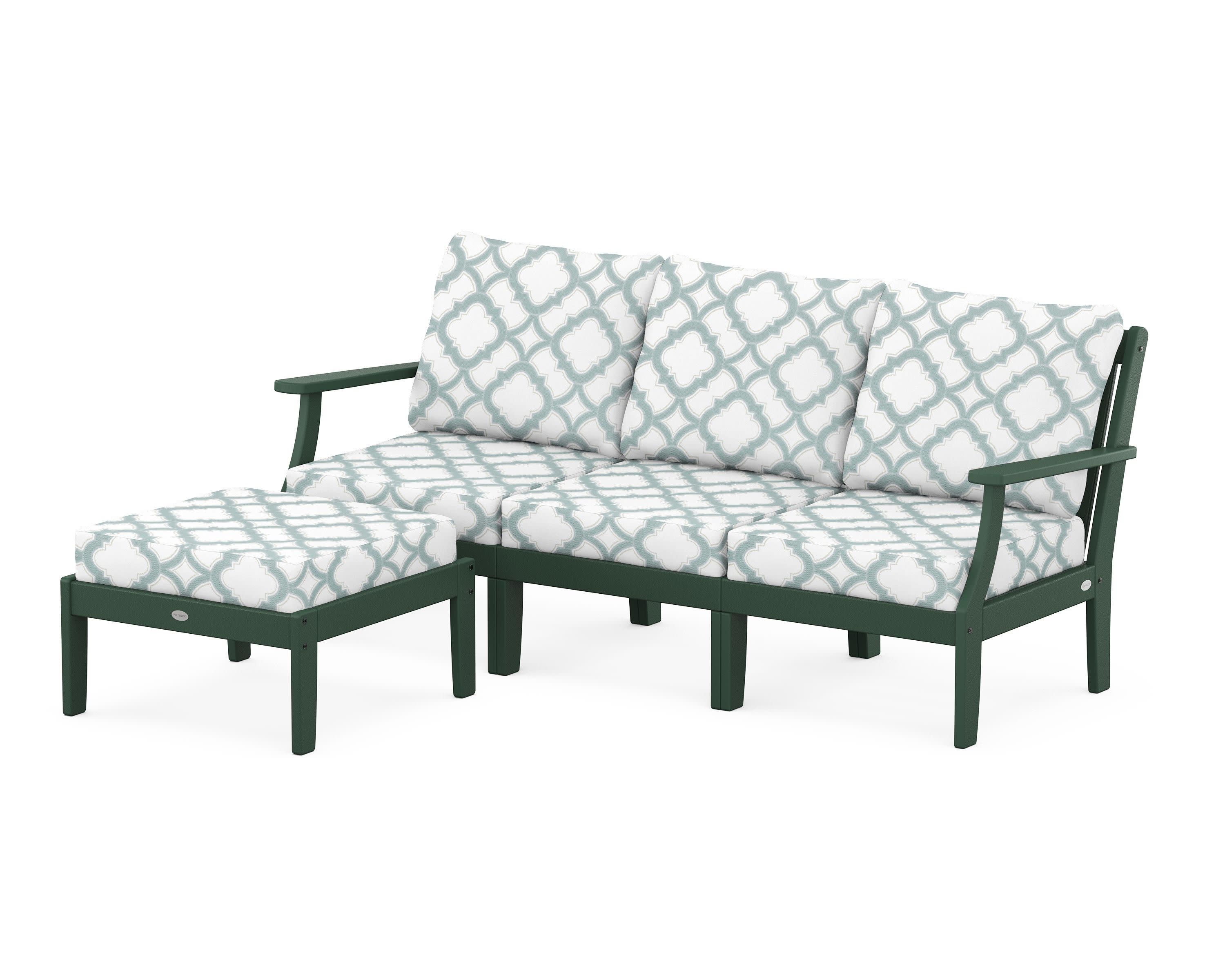Braxton Modular 4-Piece Deep Seating Set with Ottoman in Green / Trellis Glacier Spa