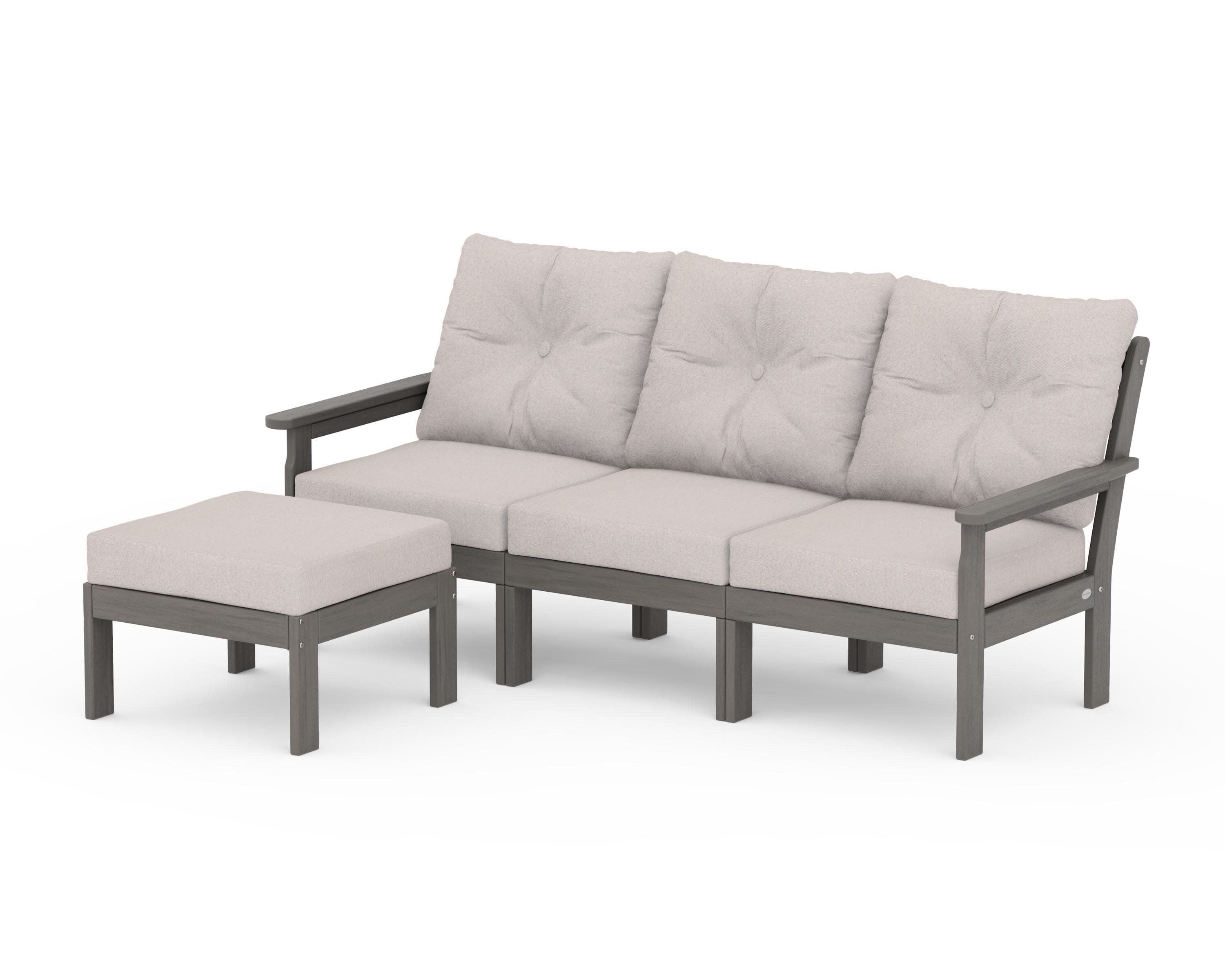Vineyard 4-Piece Sectional with Ottoman in Driftwood / Dune Burlap