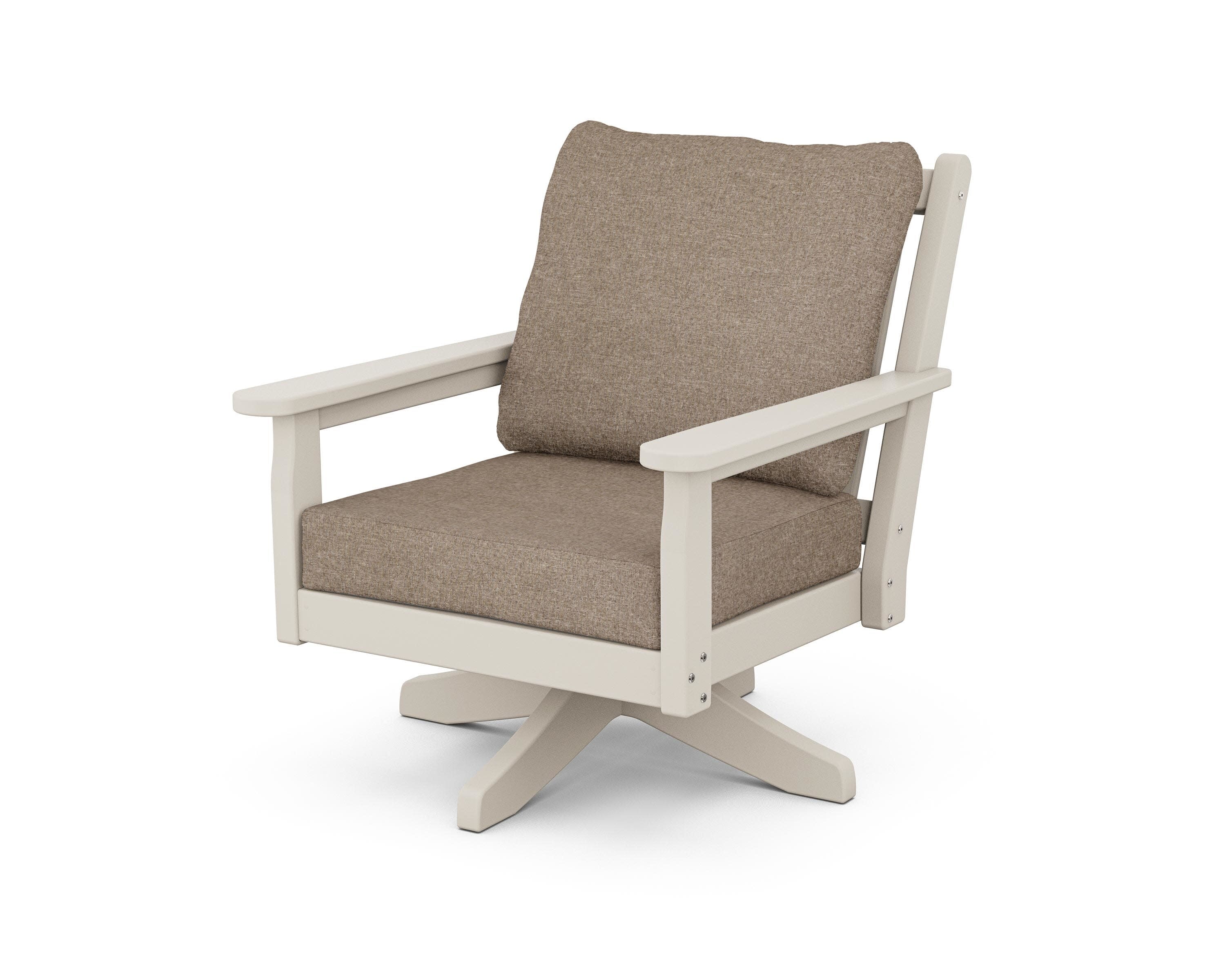 Chippendale Deep Seating Swivel Chair in Sand / Spiced Burlap