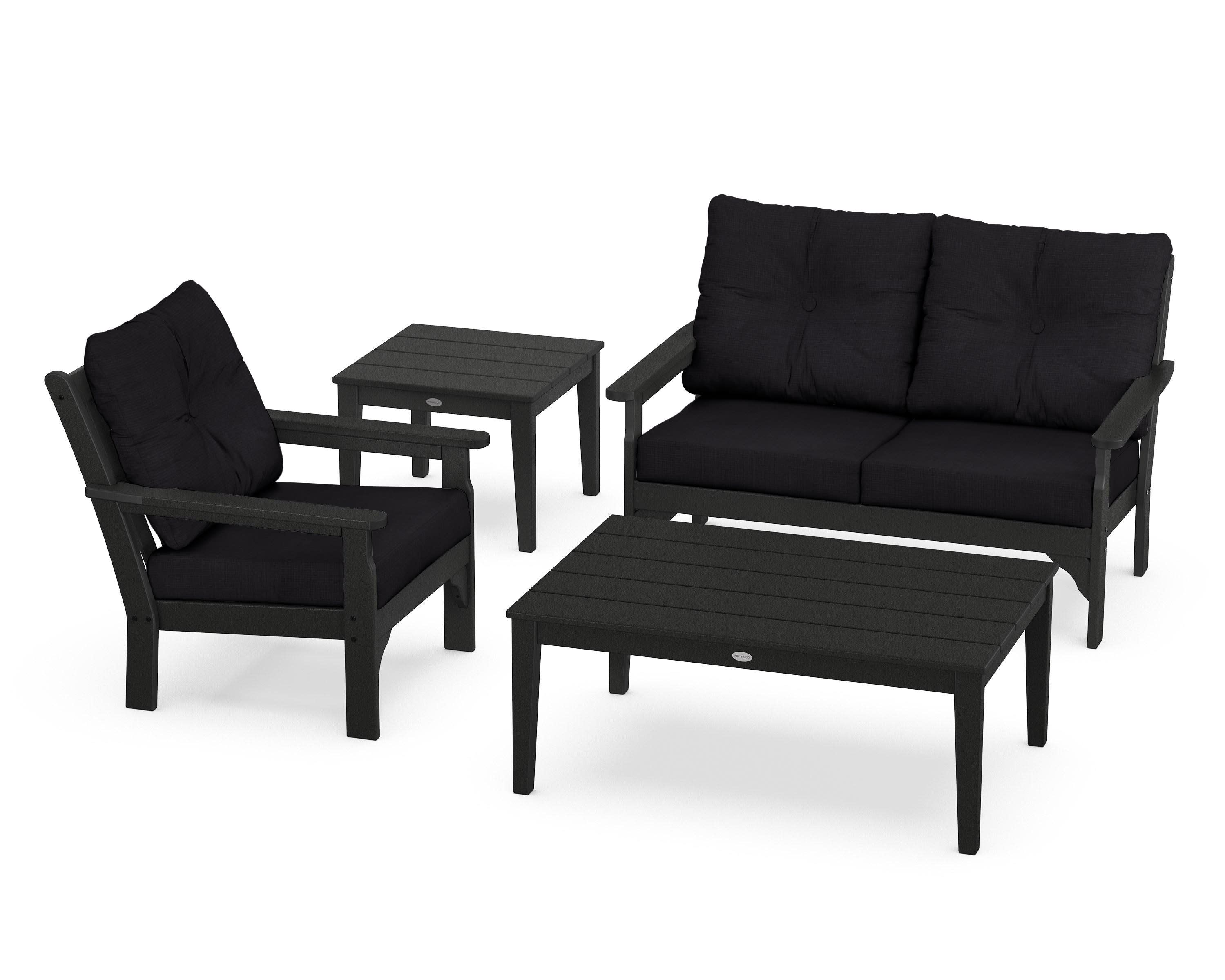 Vineyard 4-Piece Deep Seating Set in Black / Midnight Linen